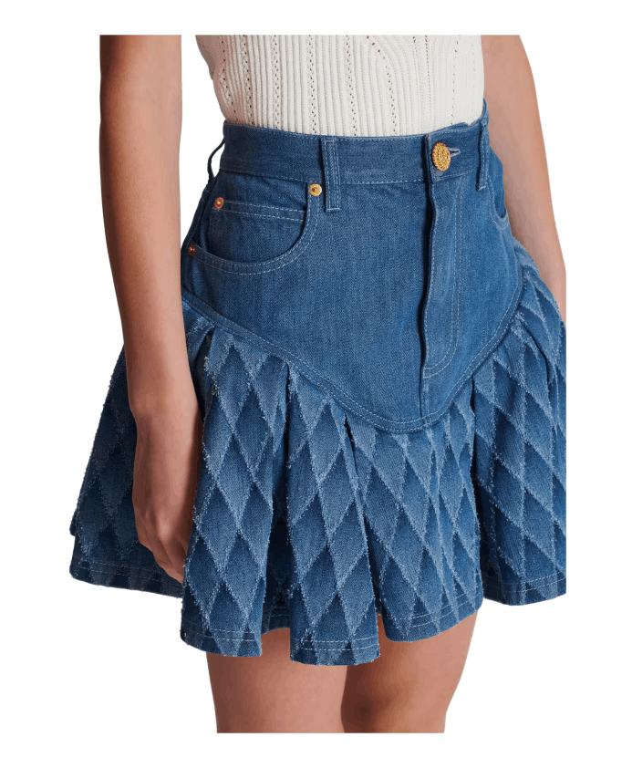 Balmain o1s1wg110825 Laser Grid Denim Short in Blue Size 30" / US 8 / IT 44 - 4 Thumbnail