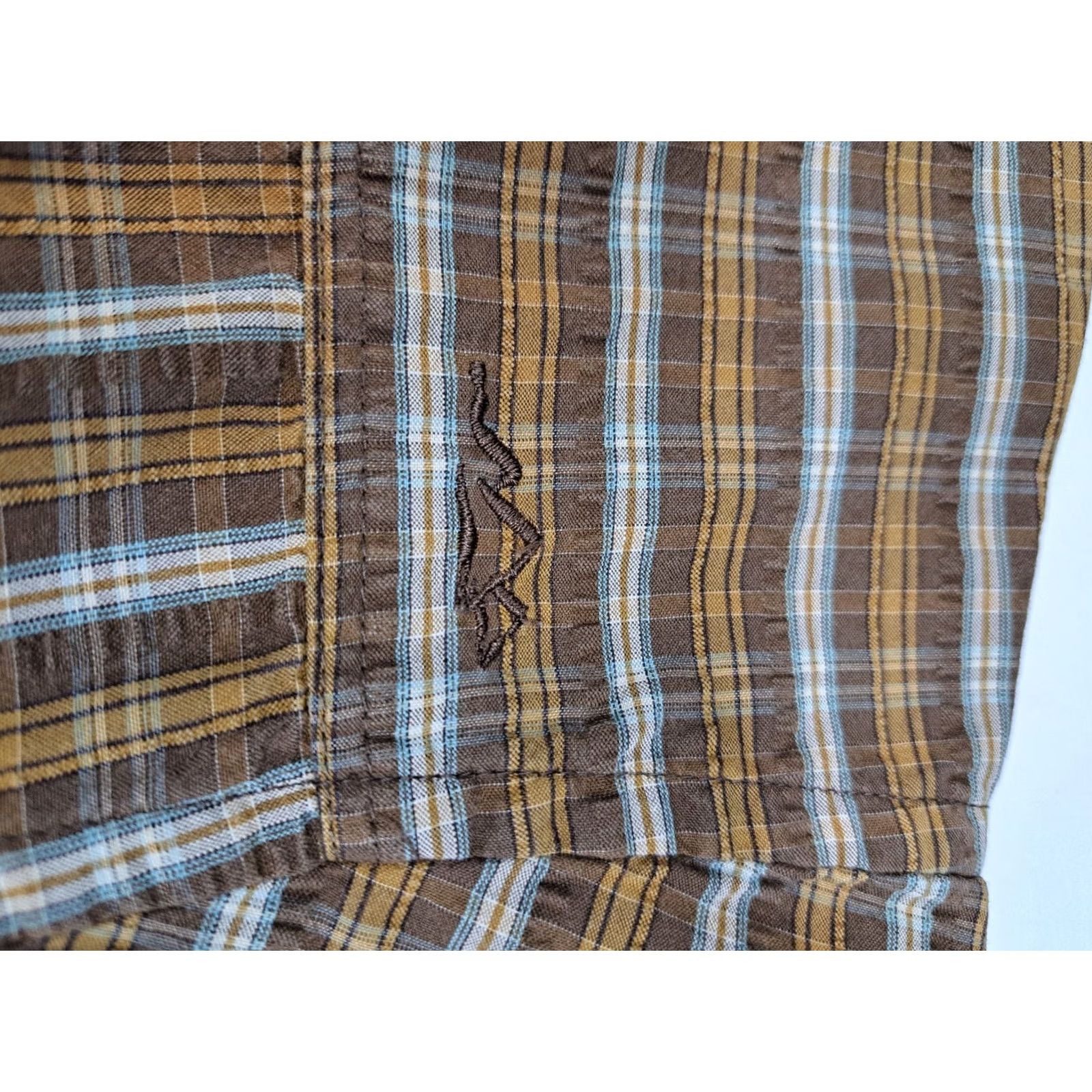 Vintage Columbia Mens Button-Up Shirt Short Sleeve Brown Plaid Front Zip Pocket Regular Knit 2XL Size US XXL / EU 58 / 5 - 5 Thumbnail