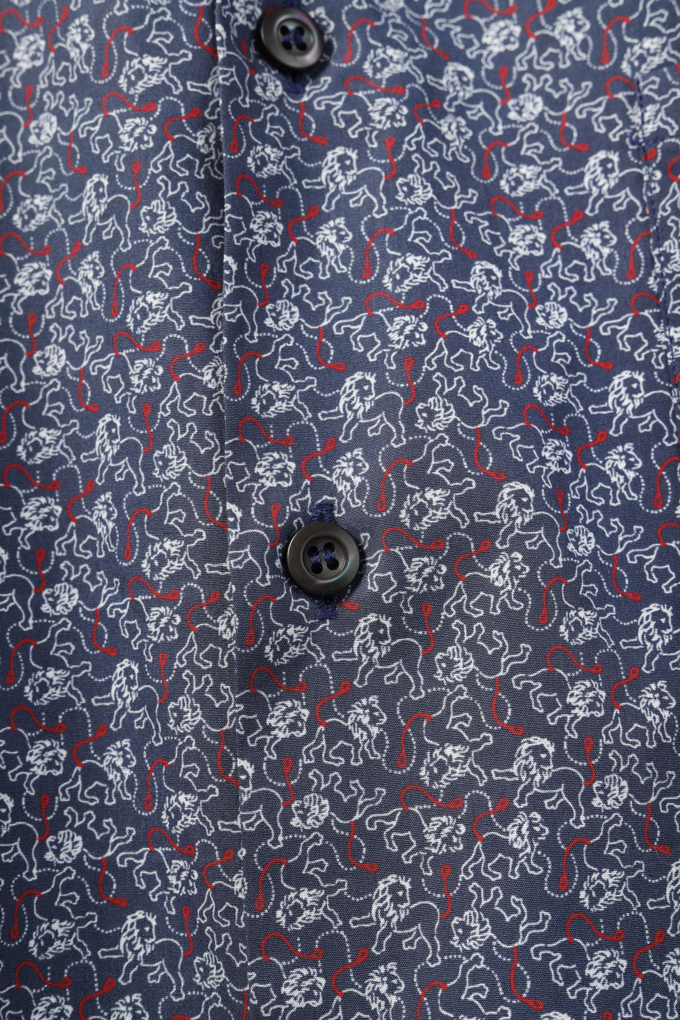 Prada Prada Navy Lion-Print Cotton Short-Sleeve Button-Up Shirt Size US L / EU 52-54 / 3 - 8 Thumbnail