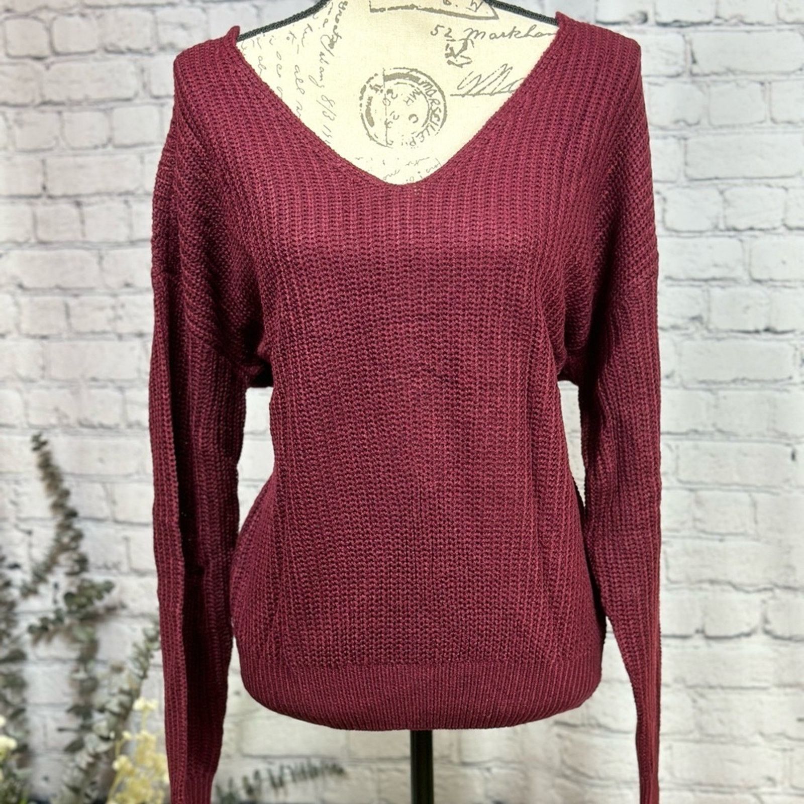 Other Reversible Twisted Knit Long Sleeve Fall Sweater Burgundy M Size M / US 6-8 / IT 42-44 - 9 Thumbnail
