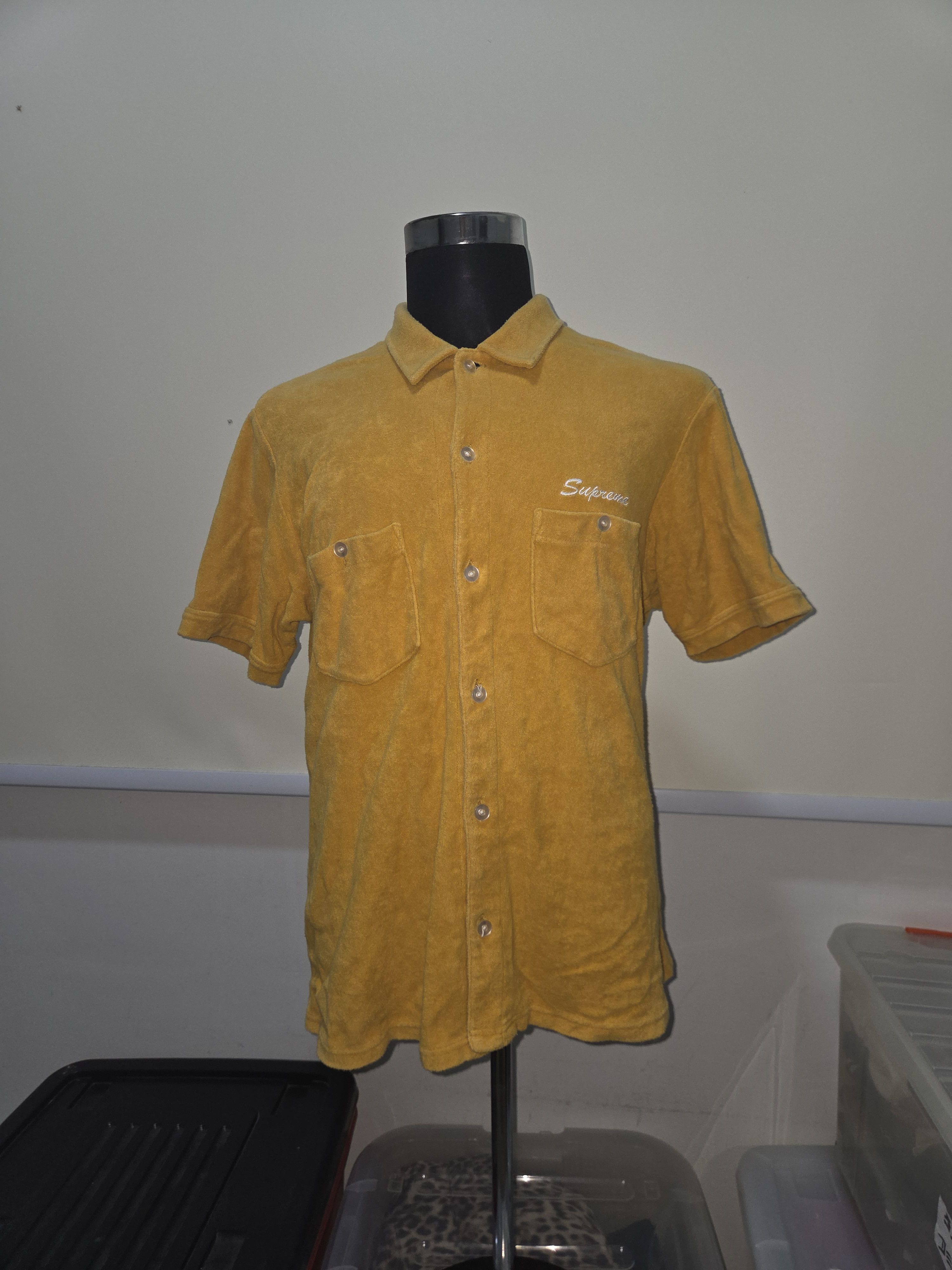 Supreme Terry Cloth SS17 Cabana Spell Out Embroidery Shirt
