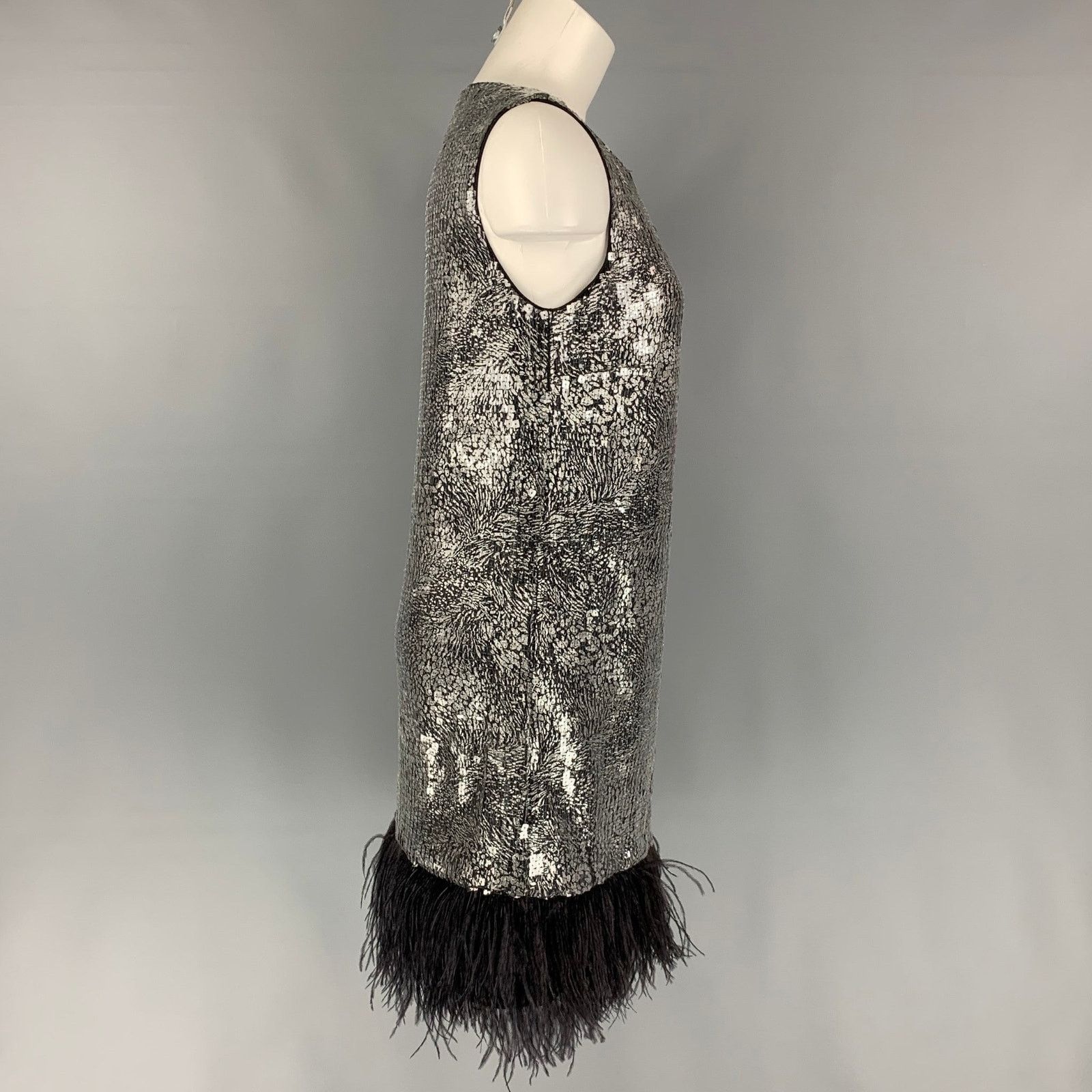 Badgley Mischka Silver & Black Polyester Sequined Ostrich Feathers Dress Size S / US 4 / IT 40 - 3 Thumbnail