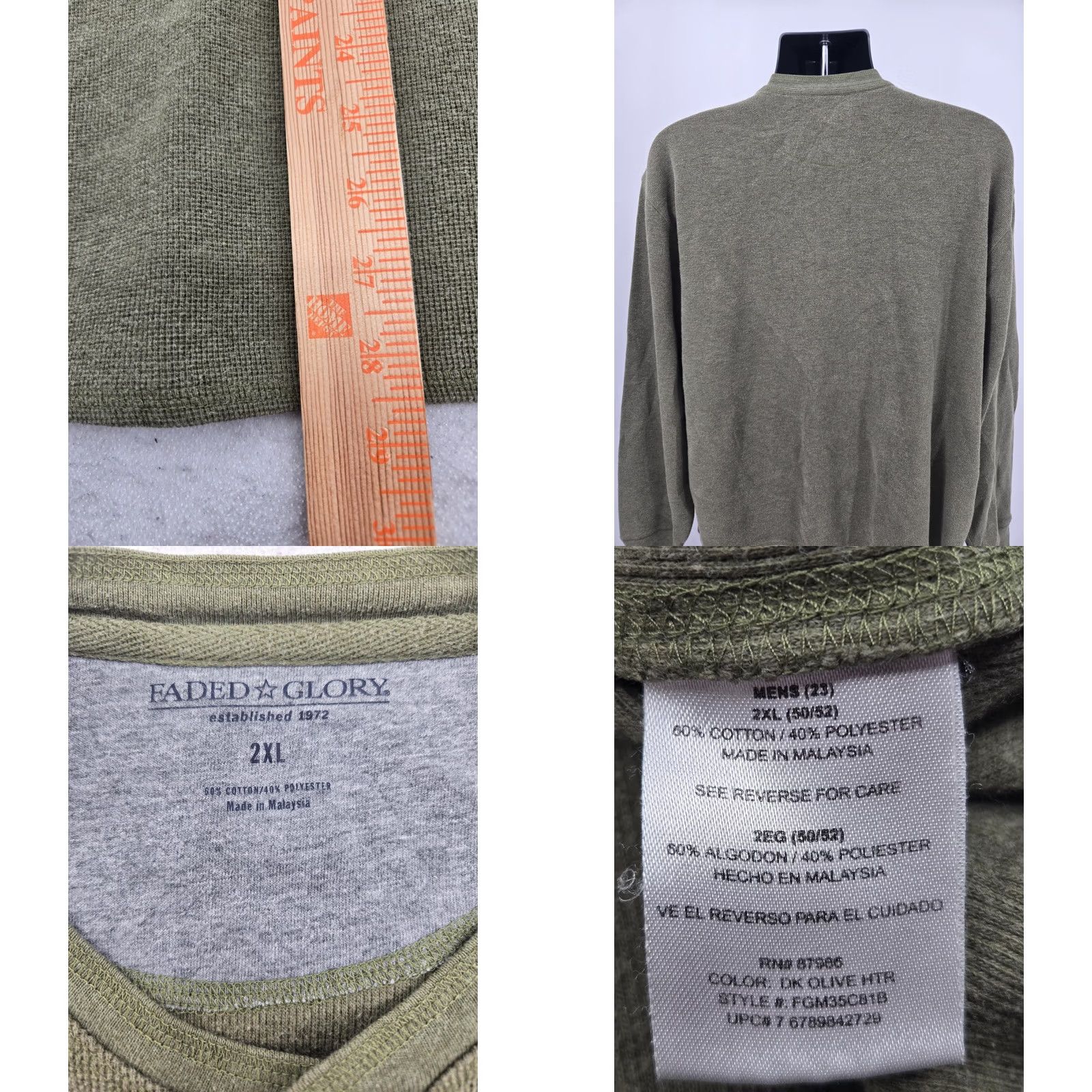Faded Glory Faded Glory Henley Shirt 2XL Green Waffle Knit Long Sleeve Hunting Camping XXL T-Shirt Mens Size US XXL / EU 58 / 5 - 8 Thumbnail