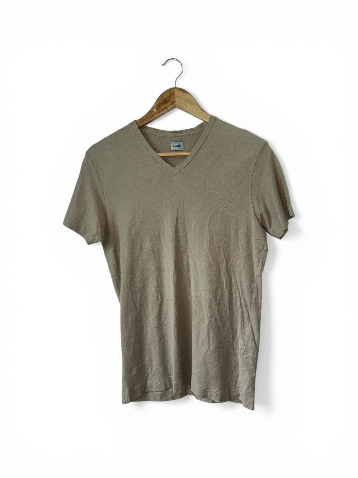 Jil Sander Minimalist V-Neck Tan/Taupe Tee Size US M / EU 48-50 / 2 - 2 Thumbnail