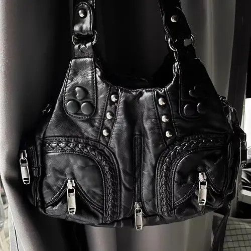 Japanese Brand Y2k Designer Faux Leather Tote Bag Motorcycle with Rivets Size ONE SIZE - 2 Thumbnail