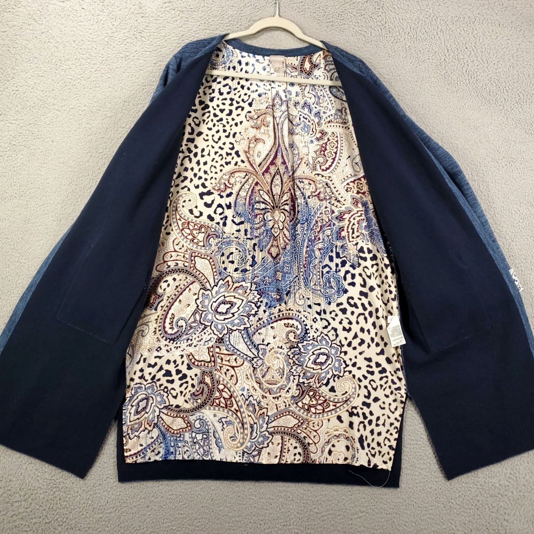 Vintage Chico's Cardigan Womens L Blue Open Front Longline Duster Trim V-Neck Pocket Knit Warm Casual Winter Fall Spring Size L / US 10 / IT 46 - 5 Thumbnail