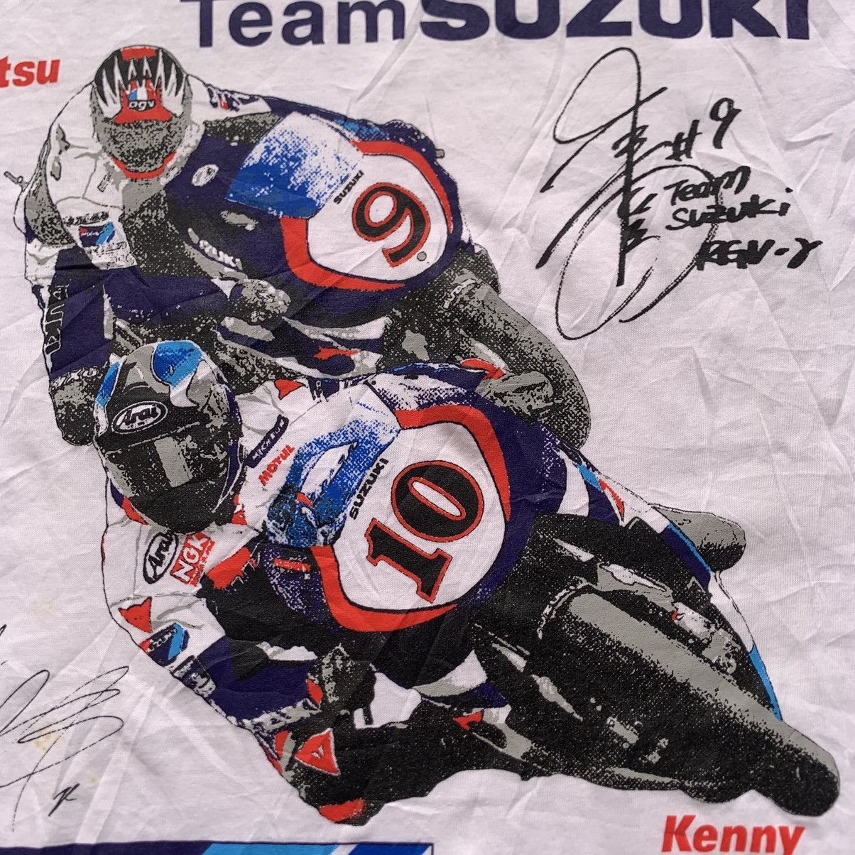 Vintage Vintage 90s Suzuki Racing Team Kenny Roberts Aoki T-Shirt Size US L / EU 52-54 / 3 - 4 Thumbnail