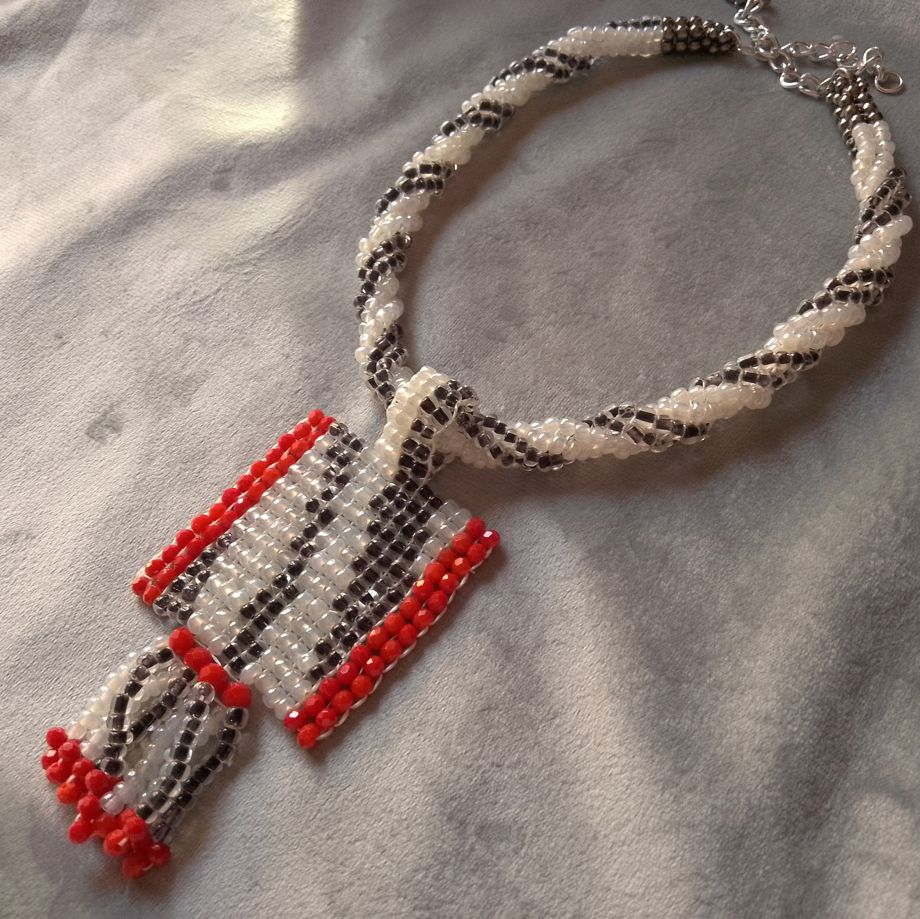 Handmade Necklace Zebra Pattern Beaded Pendant Glass Crystal Size ONE SIZE - 4 Thumbnail