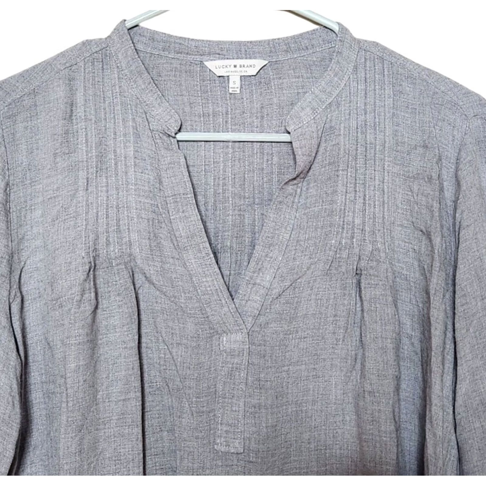 Lucky Brand Lucky Brand Womens Blouse Shirt Long Sleeve Gray S Popover Tie Up Sleeve Split Neck Top - 100% Rayon Size S / US 4 / IT 40 - 3 Thumbnail