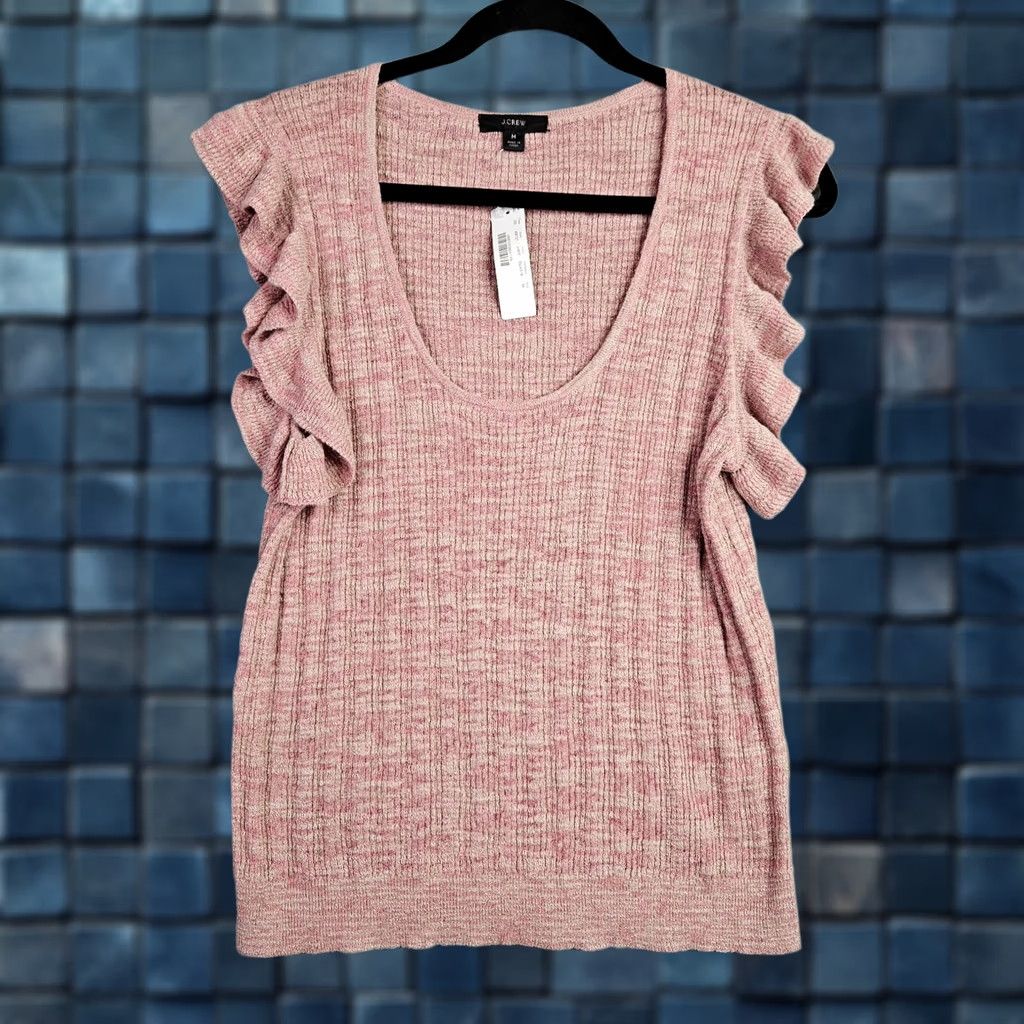 J.Crew J.CREW Women’s Medium Pink Knit Blouse NWT Ruffle Sleeve Marled Cotton Blend Crewneck Long Sleeve Regular Fit All Seasons Shirt Women M Pink NWT Size M / US 6-8 / IT 42-44 - 1 Thumbnail