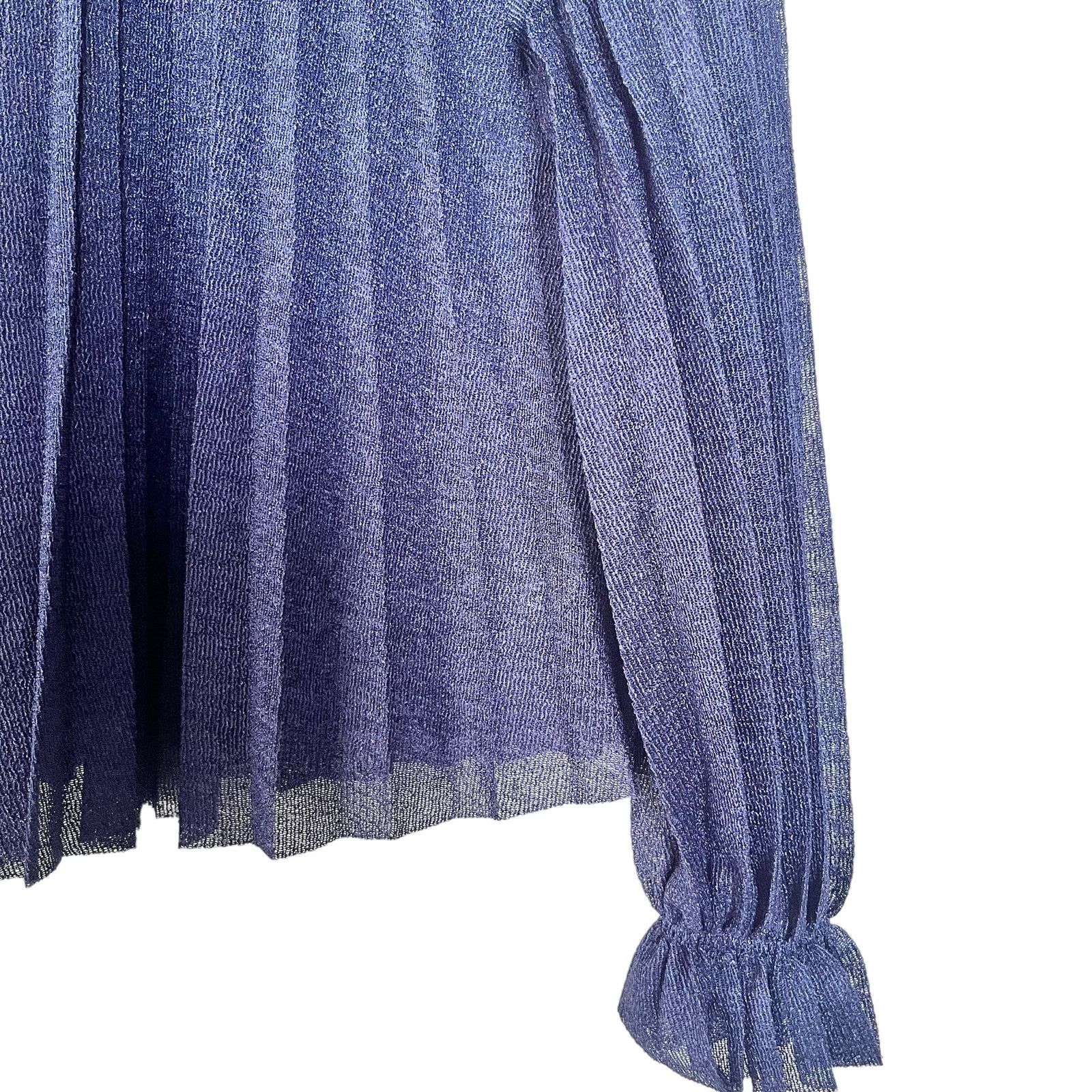 Zara Zara Knit Blue Pleated Bell Sleeve Ruffle Neck Sheer Blouse Size M / US 6-8 / IT 42-44 - 9 Thumbnail