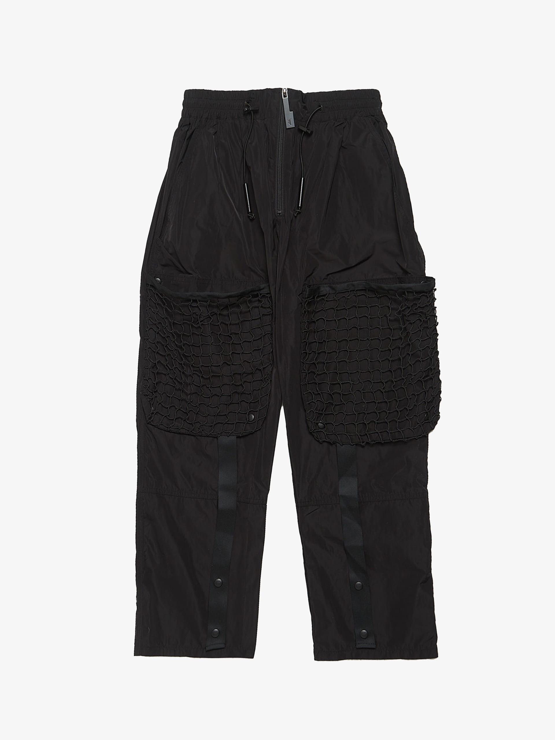 Black Zipped & Laced Grid Polyester Cargo Pants