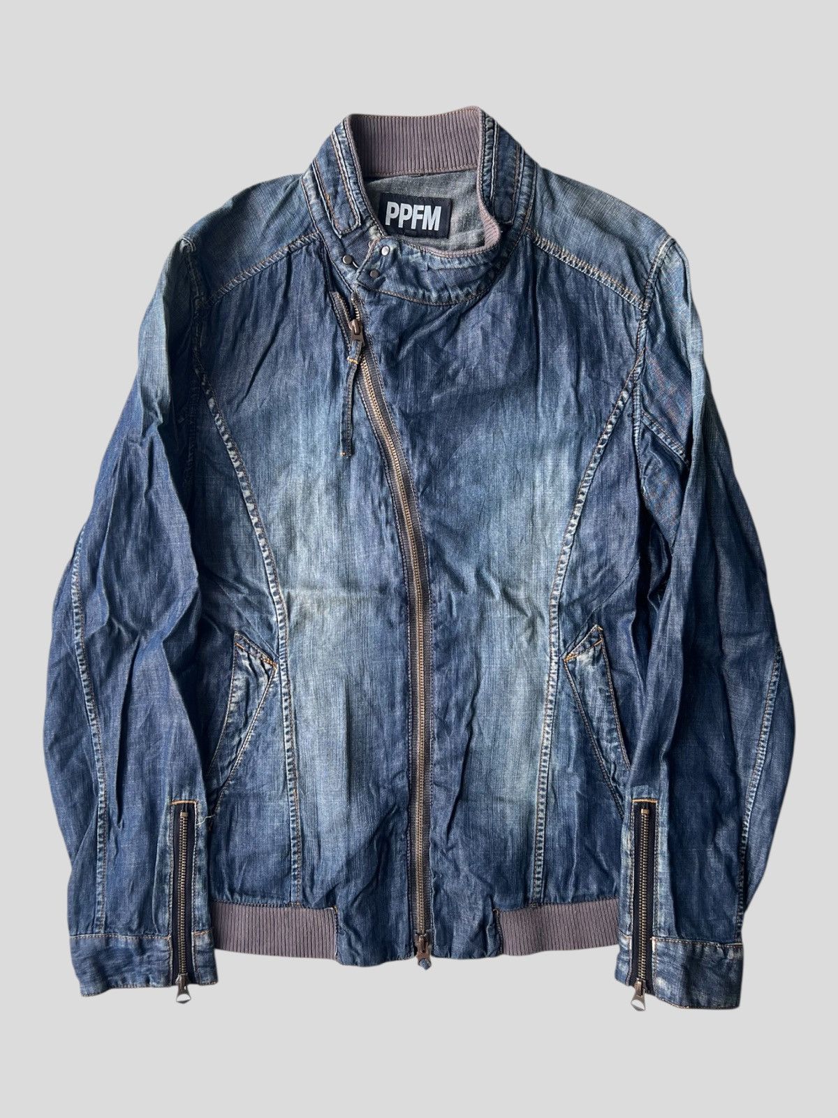 If Six Was Nine Y2K Asymmetrical Zipper Bondage Denim Cafe Racer Jkt PPFM Size US M / EU 48-50 / 2 - 1 Thumbnail
