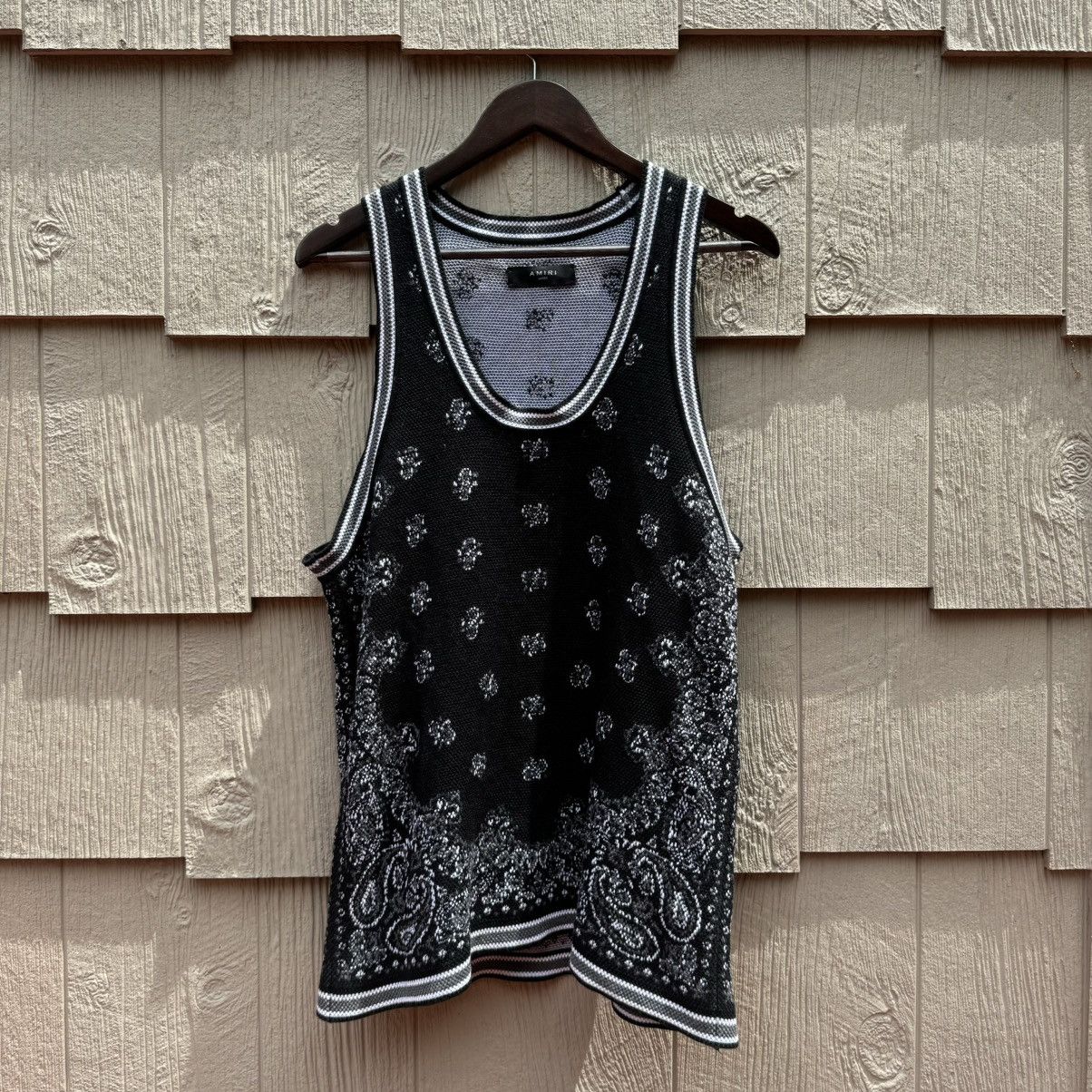 Amiri Paisley Bandana Print Cotton and Cashmere Knit Top