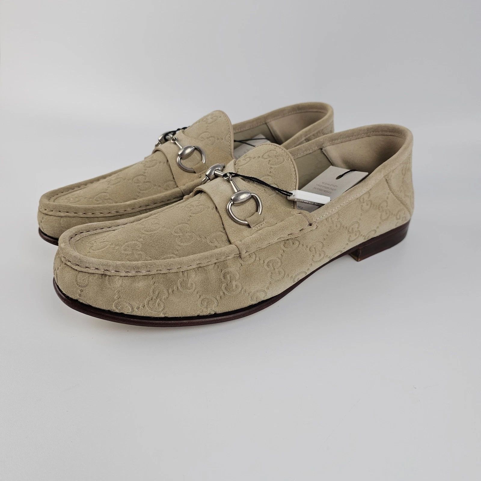 GUCCI Horsebit 1953 Men's Oatmeal Suede Loafers New