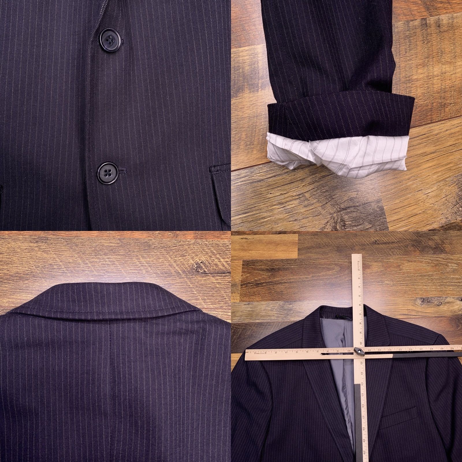 Banana Republic Banana Republic Sport Coat Blazer 44R Striped Blue Notch Lapel Slim Single-Breasted Two-Button Regular Mens Size 44R - 8 Thumbnail