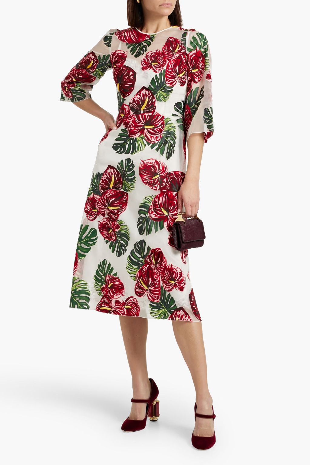 Dolce & Gabbana o1y0825 Crewneck Midi Dress in Multicolor Size S / US 4 / IT 40 - 2 Thumbnail