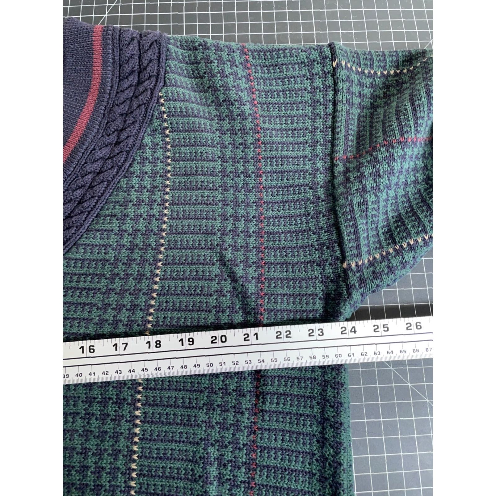 Gant GANT 90s Cotton Tennis V-Neck Sweater Mens Large Green Blue Houndstooth Check Knit Pullover Vintage Size US L / EU 52-54 / 3 - 5 Thumbnail