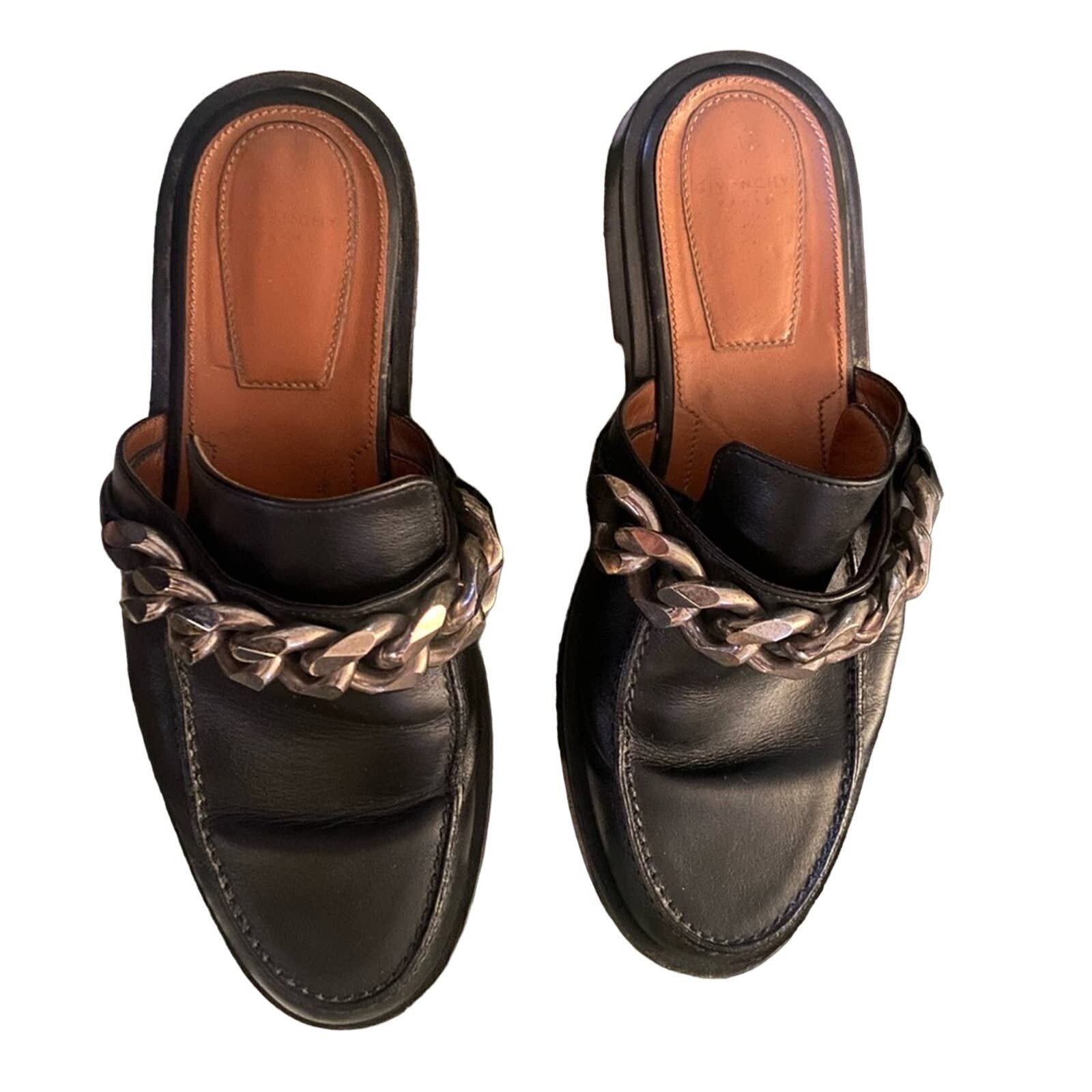 Givenchy GIVENCHY Leather Chain-Link Accents Mules Noir Black 37 Size US 7 / IT 37 - 3 Thumbnail