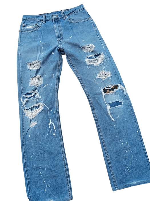 Vintage Levi's 505 Crash Repair Distressed Painted Denim Jeans