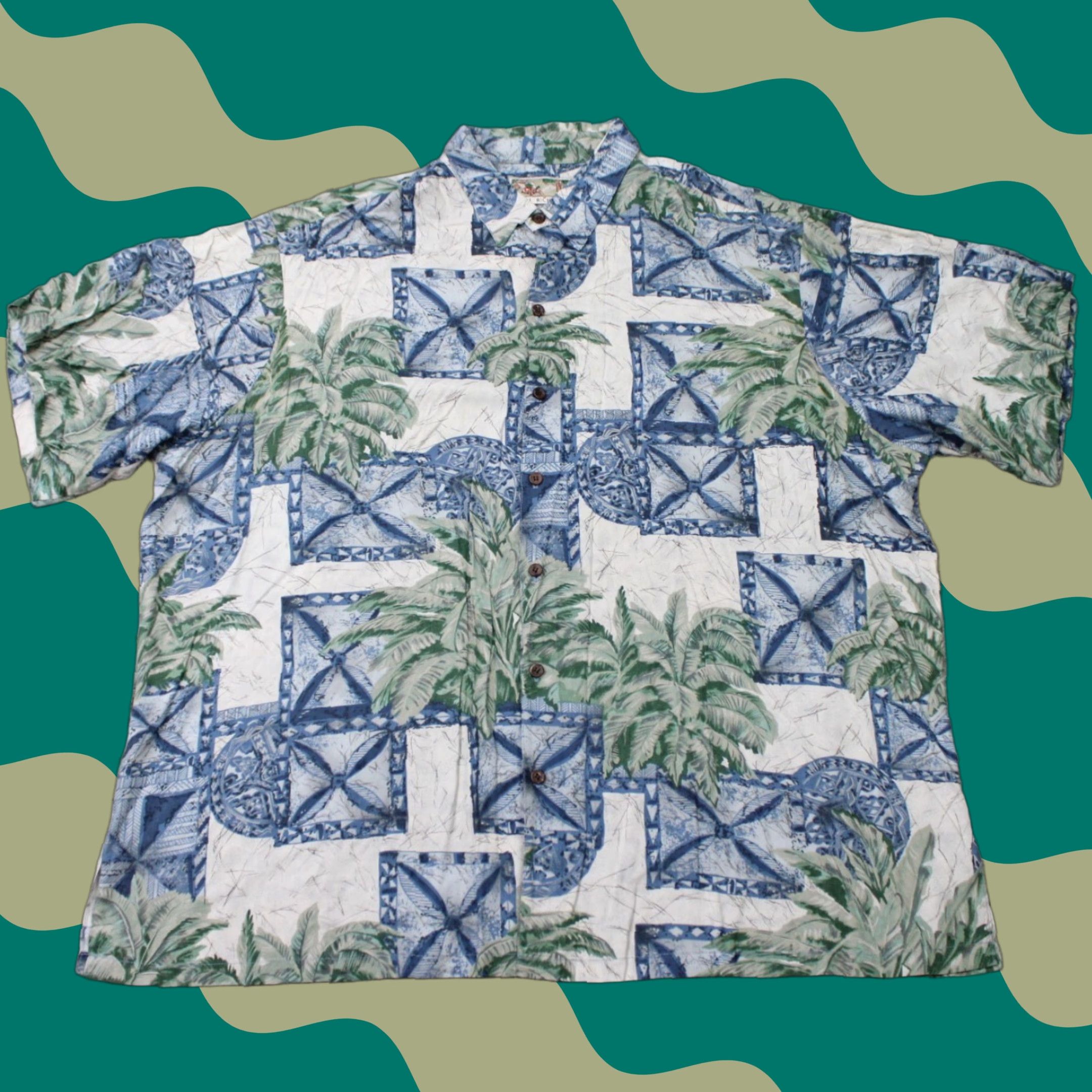 Tori Richard Tori Richard Hawaiian Shirt Mens 2XB XXL-Big Green/Blue Floral 100% Viscose S/S Shirt Big & Tall Mens Blue Floral Beach Tropical 90s? Size US XXL / EU 58 / 5 - 1 Thumbnail