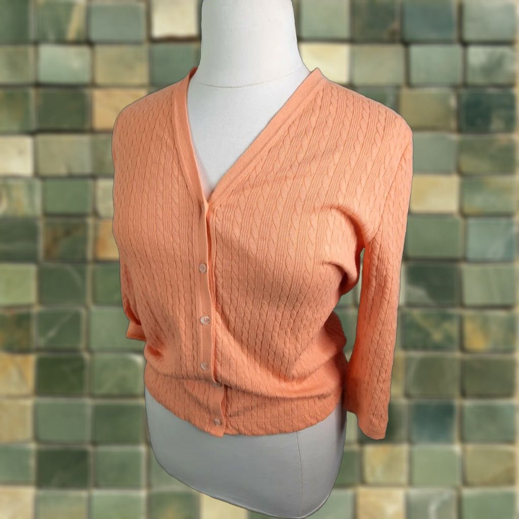 Ralph Lauren Lauren Ralph Lauren Cardigan L Orange Cotton 3/4 Sleeve Button Front Womens Size L / US 10 / IT 46 - 1 Thumbnail