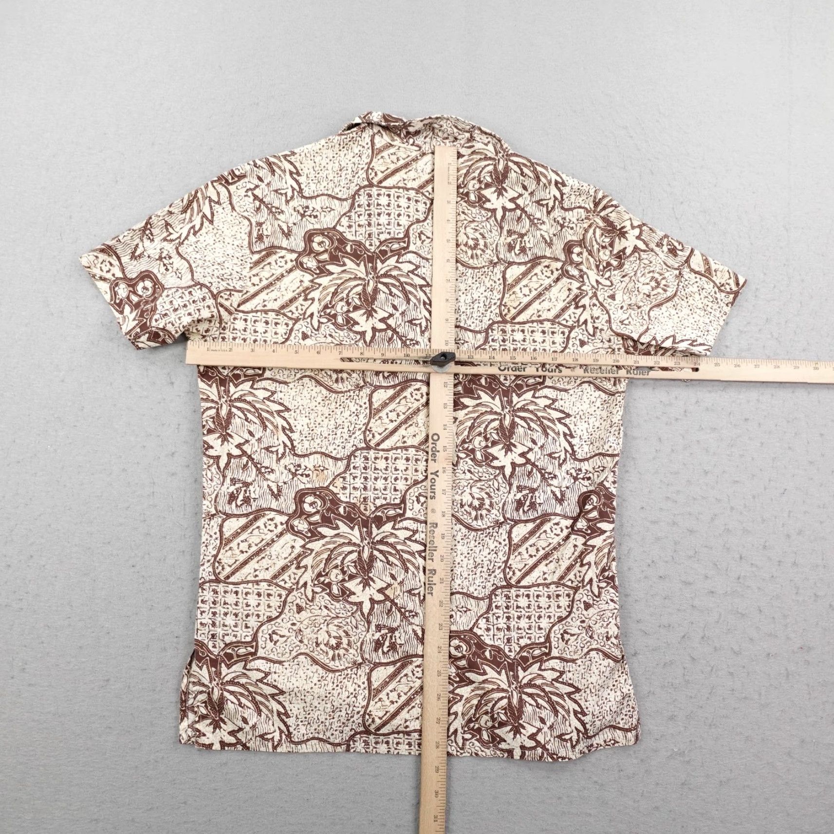 Jantzen VINTAGE Jantzen Shirt Mens M Brown Hawaiian Aloha Camp Dagger Collar 70s Button-Up Short Sleeve Floral Tropical Pockets 70s Mens Brown Shirt Size US M / EU 48-50 / 2 - 6 Thumbnail