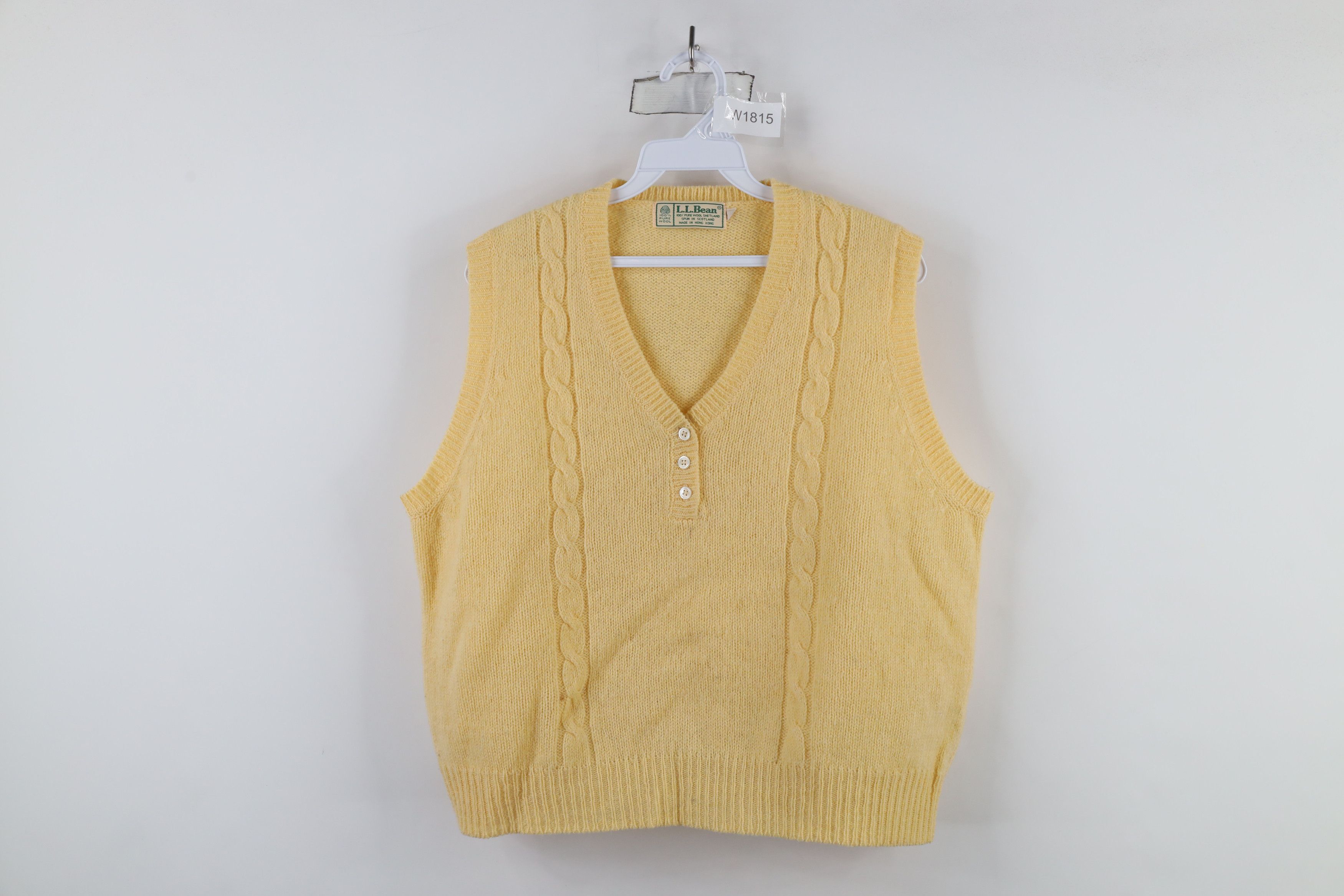 L.L. Bean × Vintage Vintage 70s LL Bean Cable Knit Henley Sweater Vest Yellow Size M / US 6-8 / IT 42-44 - 1 Thumbnail