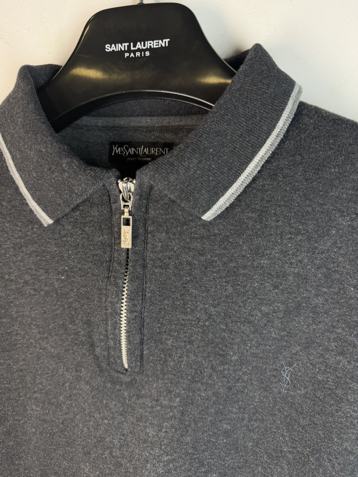 Yves Saint Laurent 90s YSL Sweatshirt 1/4 Quarter Zip Grey Vintage Sweater Size US L / EU 52-54 / 3 - 11 Thumbnail