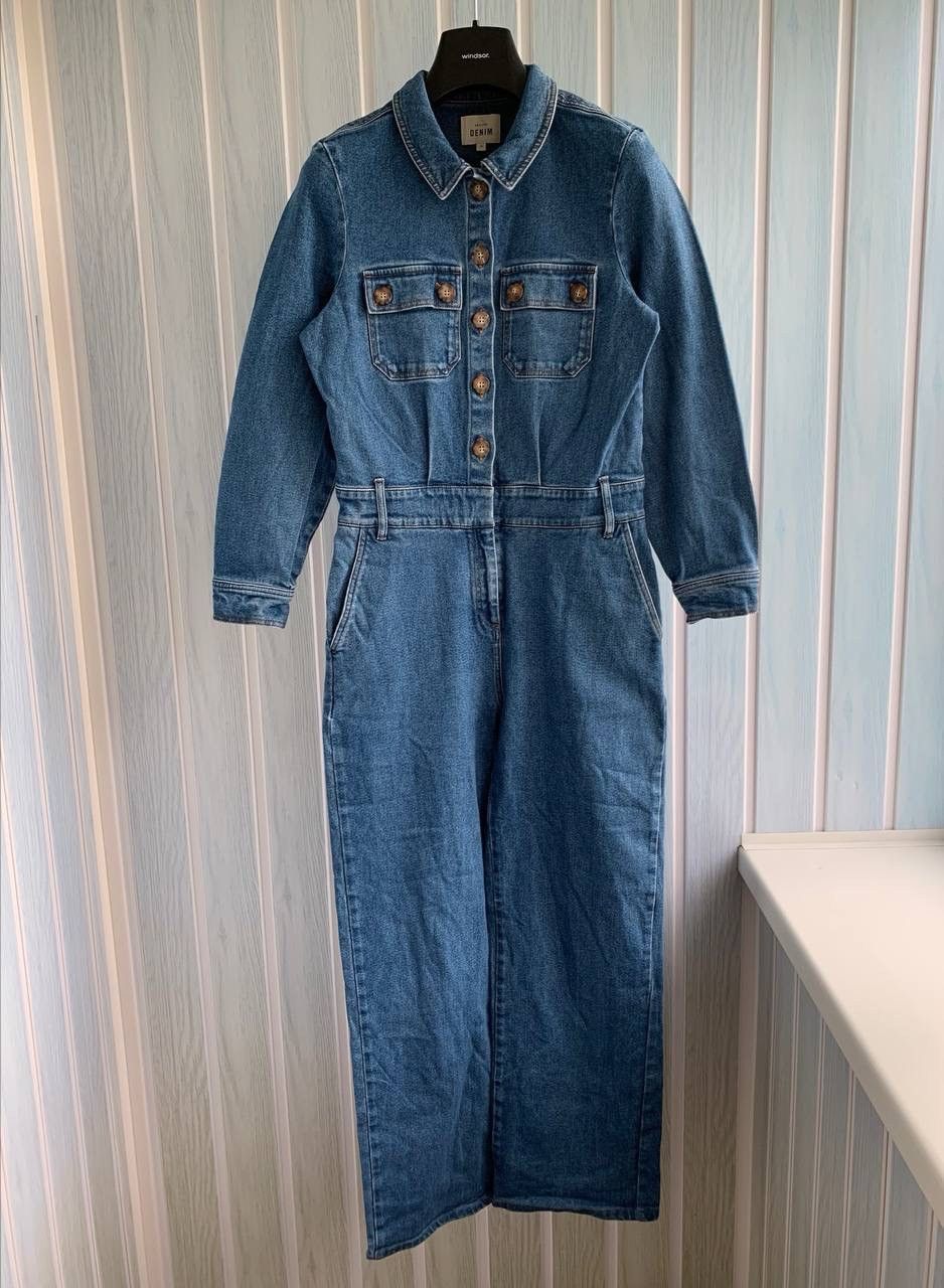 Sezane Denim Blue Women’s Cotton Button Pockets Jumpsuit