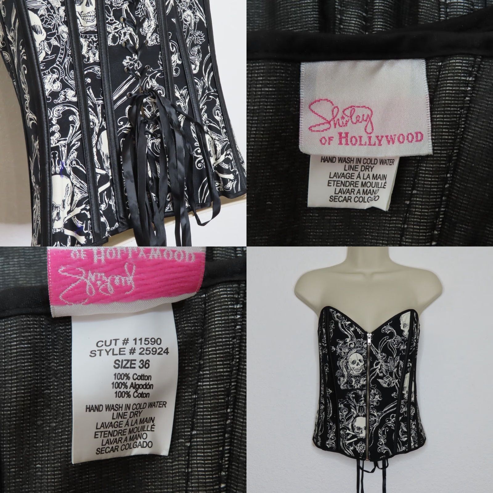 Vintage VINTAGE Shirley of Hollywood Skullduggery 36 Womens Skull Black Lace Up Corset Sexy Top Size XS / US 0-2 / IT 36-38 - 8 Thumbnail