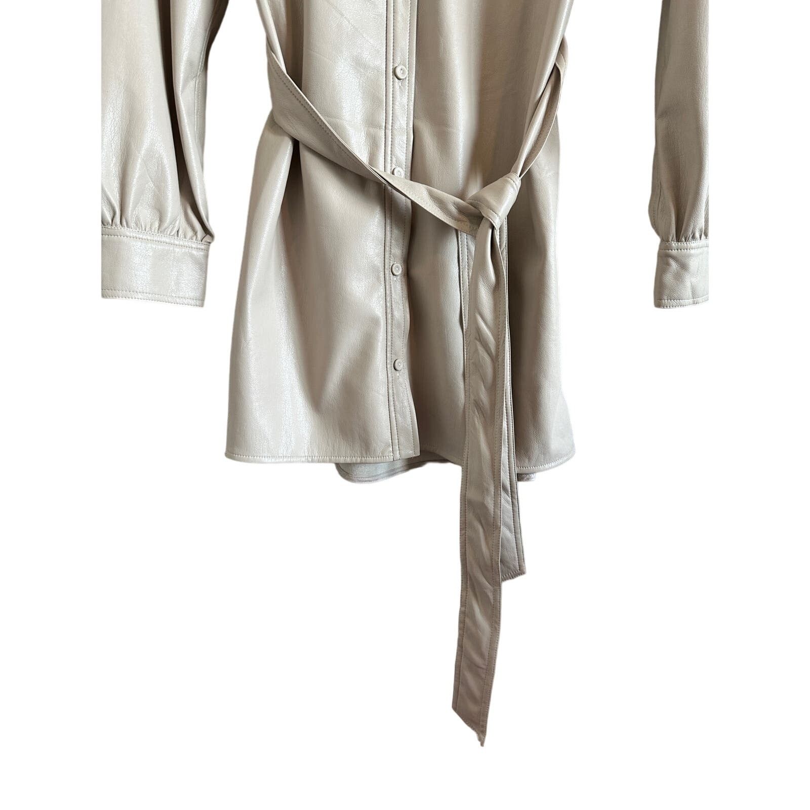 Other Reset Medium Cream Faux Leather Button Down Tie Waist Dress Size M / US 6-8 / IT 42-44 - 8 Thumbnail