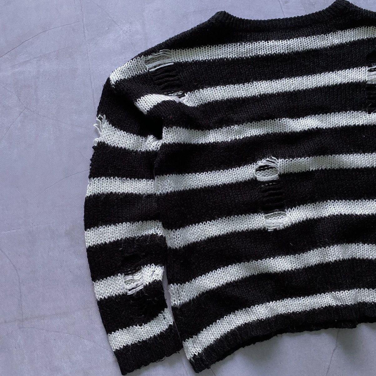If Six Was Nine × Le Grande Bleu (L.G.B.) Distressed Junya Watanabe Style Striped Knit Sweater LGB Size US S / EU 44-46 / 1 - 6 Thumbnail