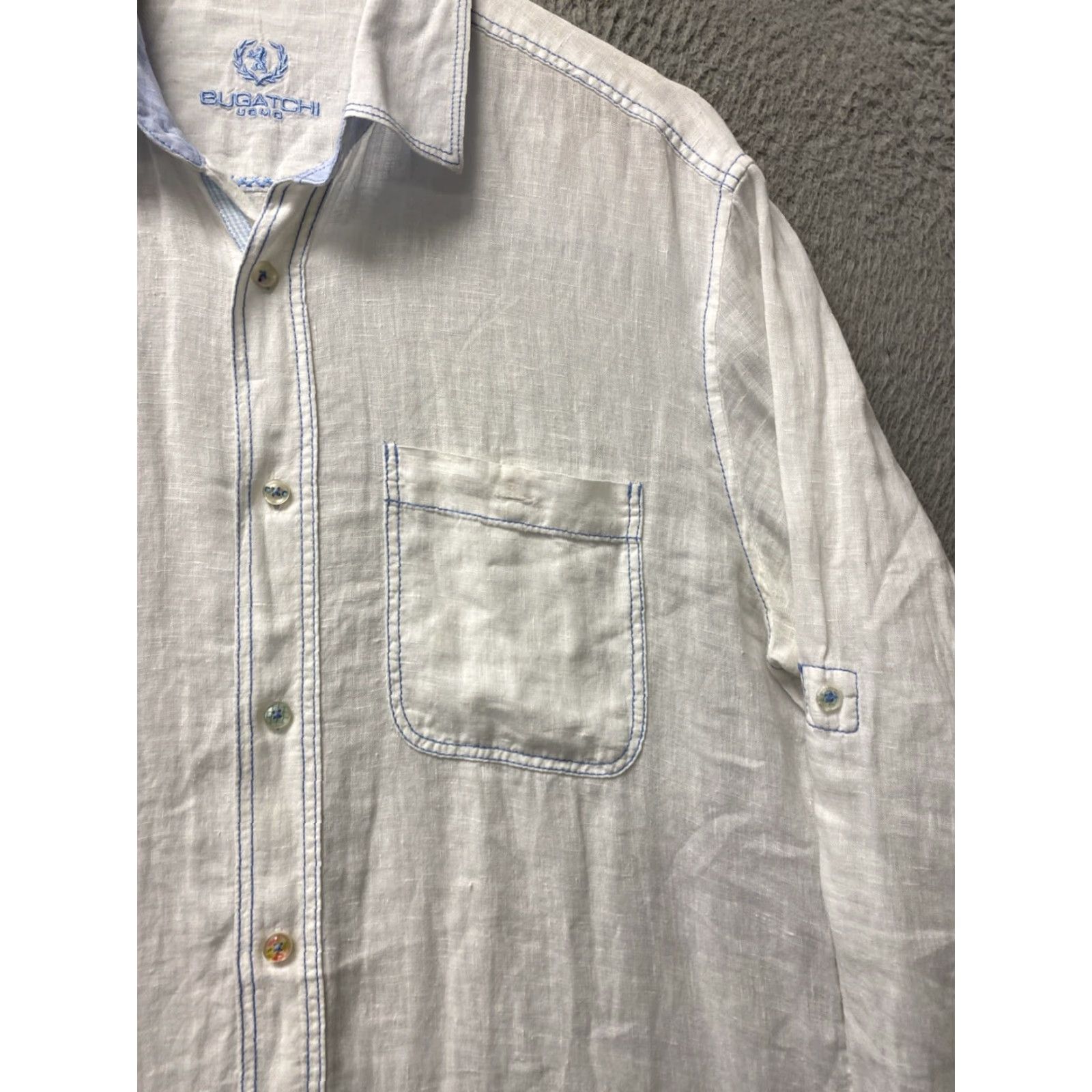 BUGATCHI Bugatchi Uomo Shirt Mens M White Linen Lightweight Button-Up Button-Down Size US M / EU 48-50 / 2 - 2 Thumbnail