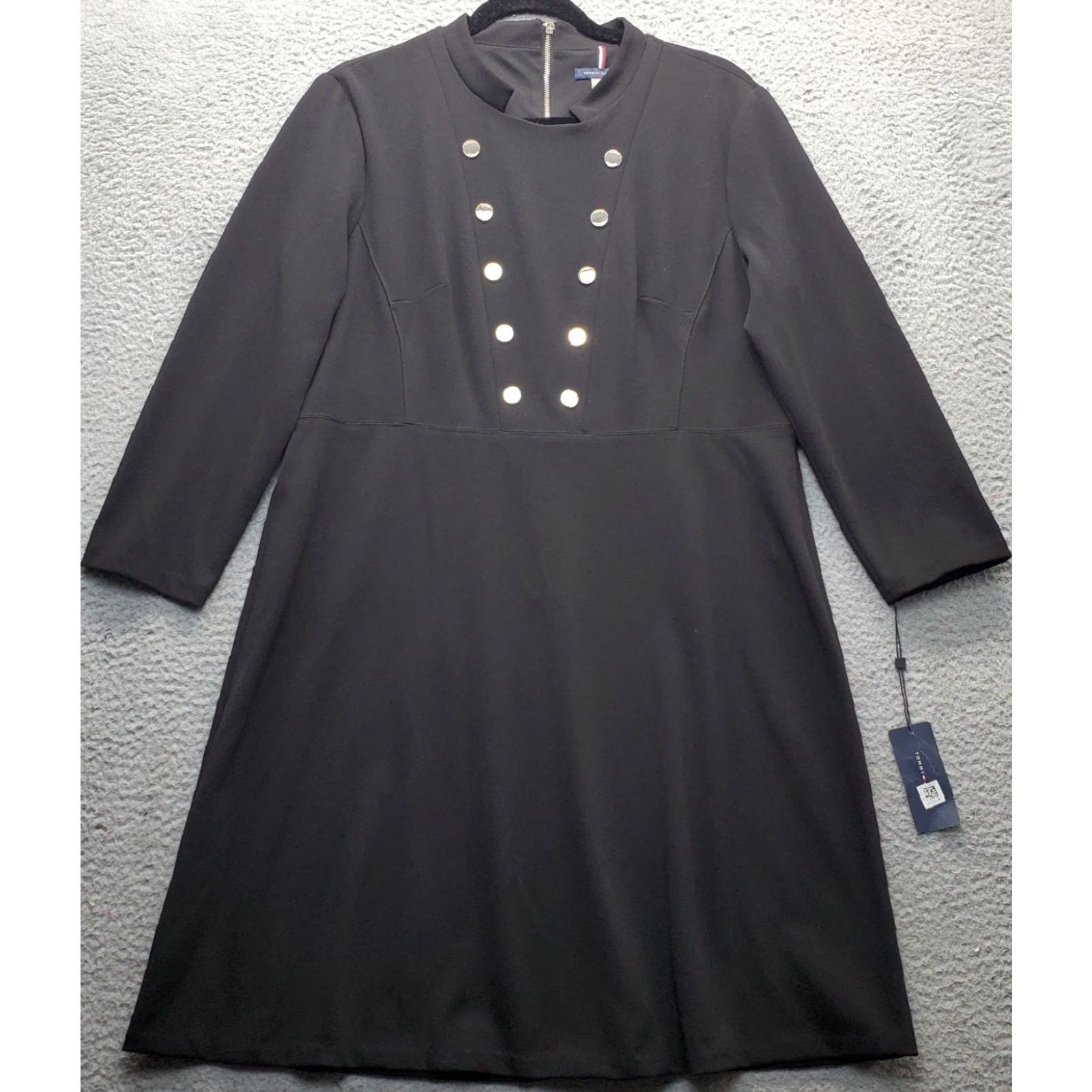 Tommy Hilfiger Tommy Hilfiger Shift Dress Womens 16 Black Crew Neck Button Detail Back Zip Shirt Womens Size 16 Black Casual Dress 90s? Size XXL / US 16-18 / IT 52-54 - 2 Thumbnail