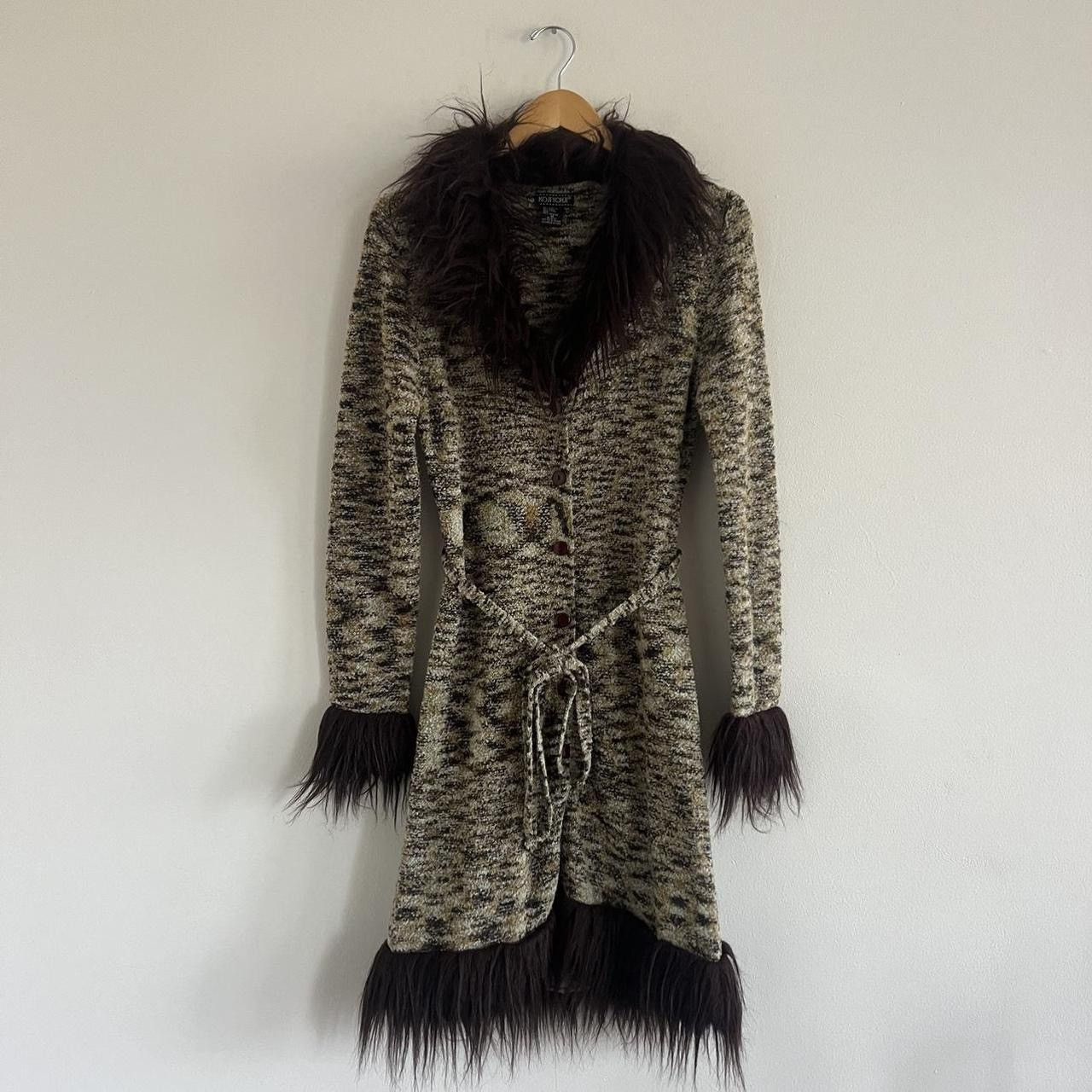 Vintage Vintage brown earth fur trim long cardigan Size M / US 6-8 / IT 42-44 - 2 Thumbnail