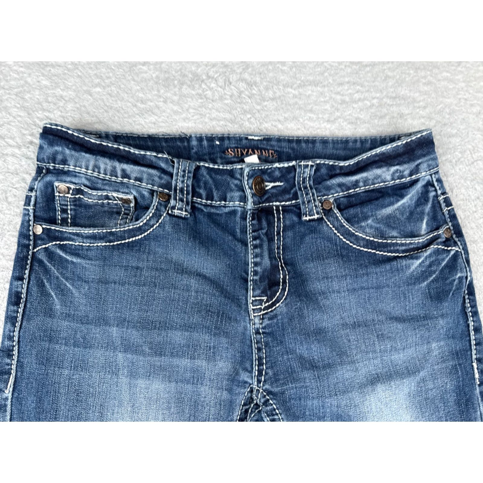 Vintage Shyanne Jeans Women 28 Blue Denim Distressed Straight Leg 28x18 Cotton Blend 5-Pocket Size 28" / US 6 / IT 42 - 4 Thumbnail