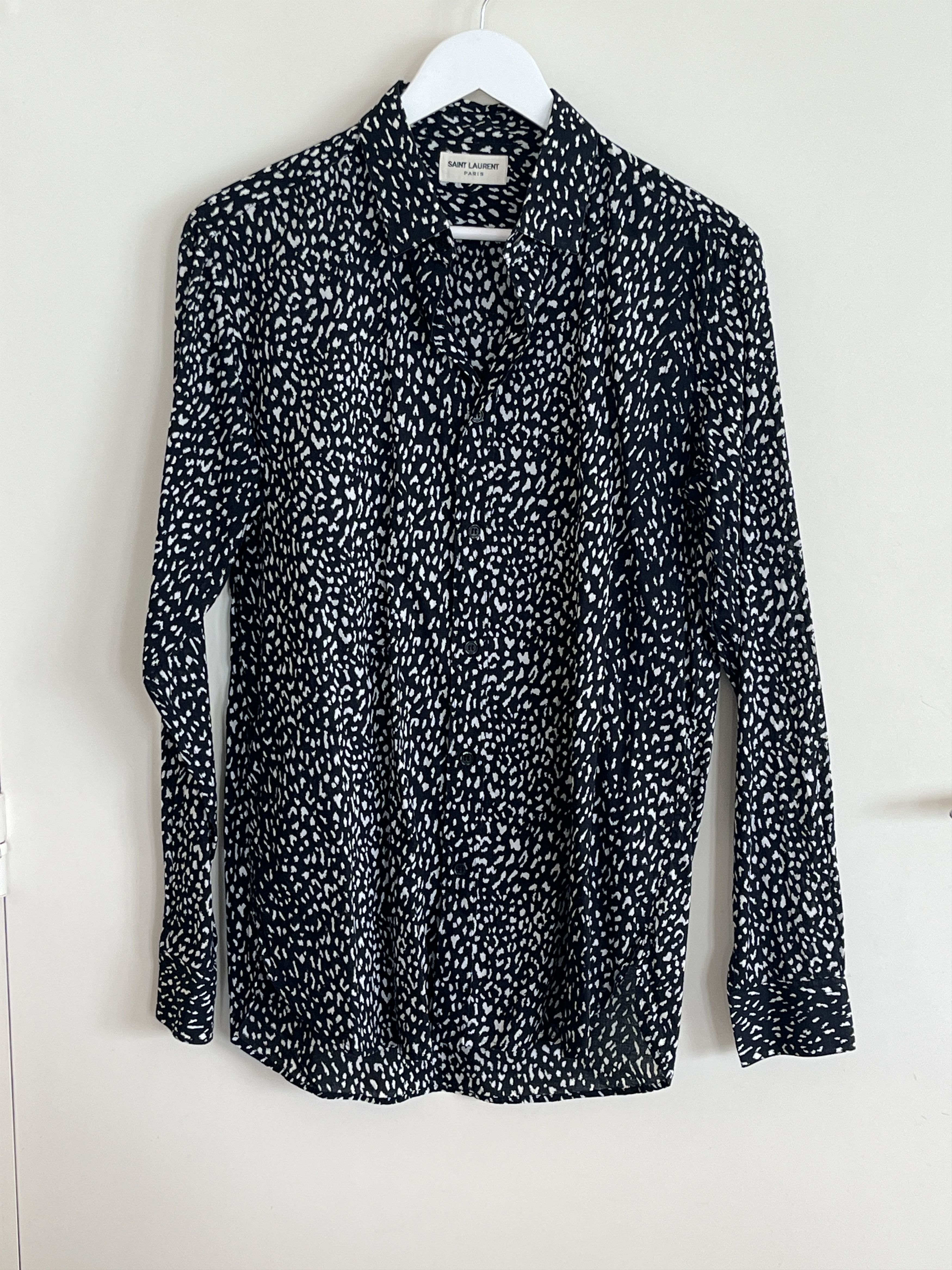 Saint Laurent Paris SS14 Black Babycat Pattern Button Up Shirt Size US M / EU 48-50 / 2 - 1 Thumbnail