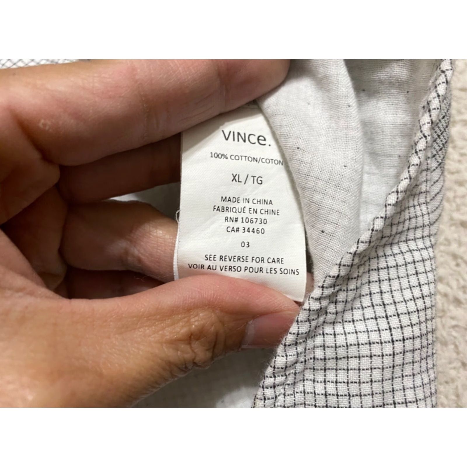 Vince Vince Shirt XL Men's Gray Plaid Striped Button-Front 100% Cotton Button-Up Long Sleeve Size US XL / EU 56 / 4 - 6 Thumbnail
