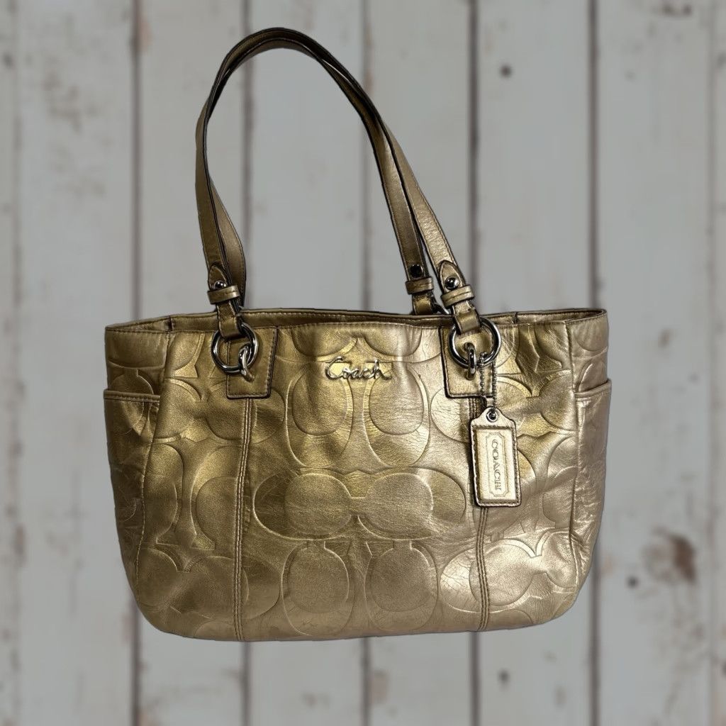 Coach Coach East West Gallery Embossed Leather Purse Tote Gold Metallic Zip Top F17727 Size L / US 10 / IT 46 - 1 Thumbnail