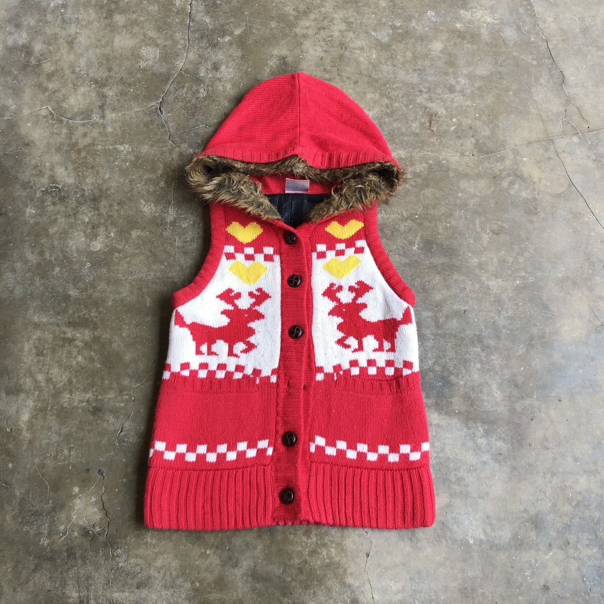Japanese Brand 2000s Coelu Knit Deer Motif Fur Vest Red Ifsix Lgb Style Size US S / EU 44-46 / 1 - 1 Thumbnail