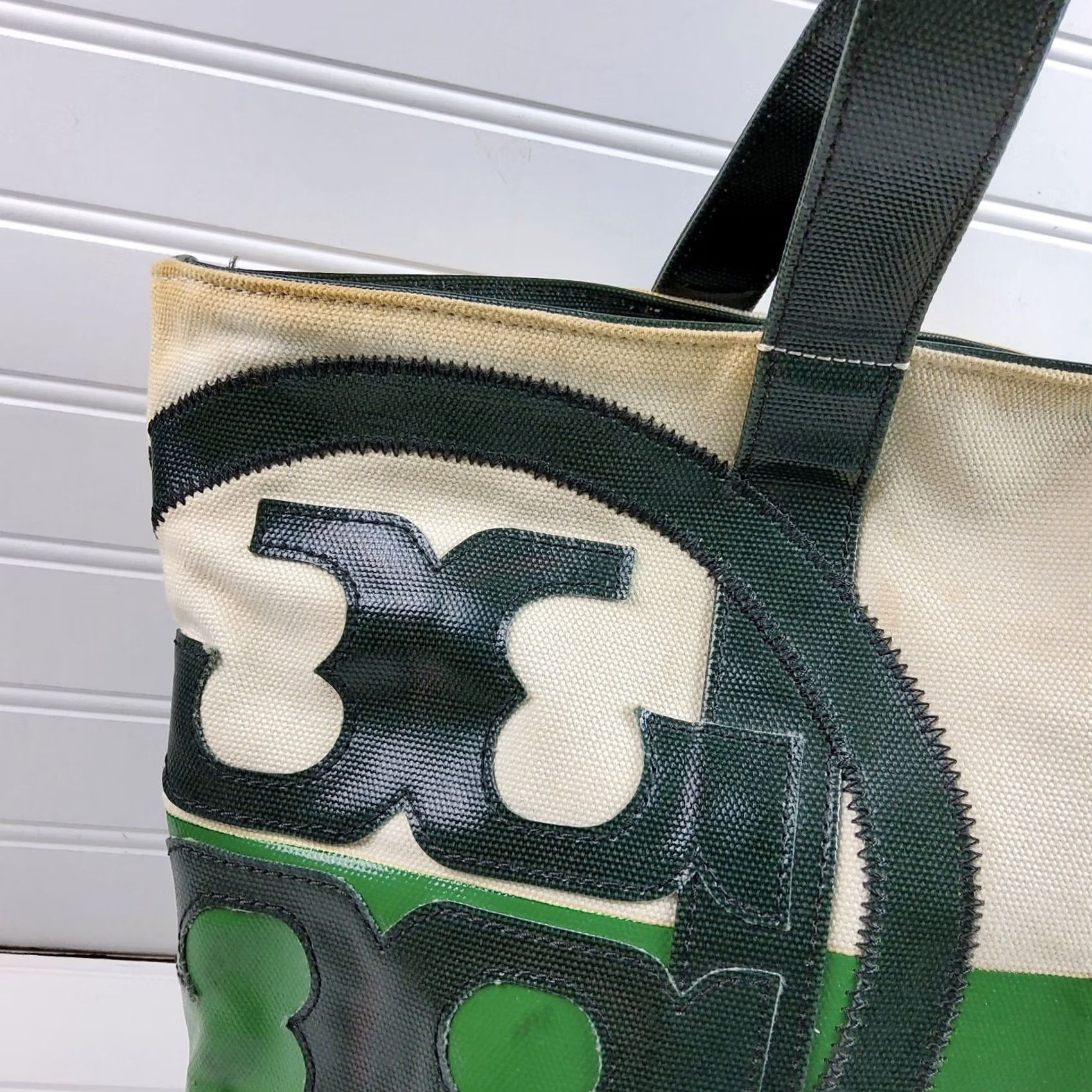 Tory Burch Tory Burch Beach Bag Dipped Canvas Zip Tote Shoulder Handbag Purse Ladies Green Large Tote Beach Nautical Size ONE SIZE - 5 Thumbnail
