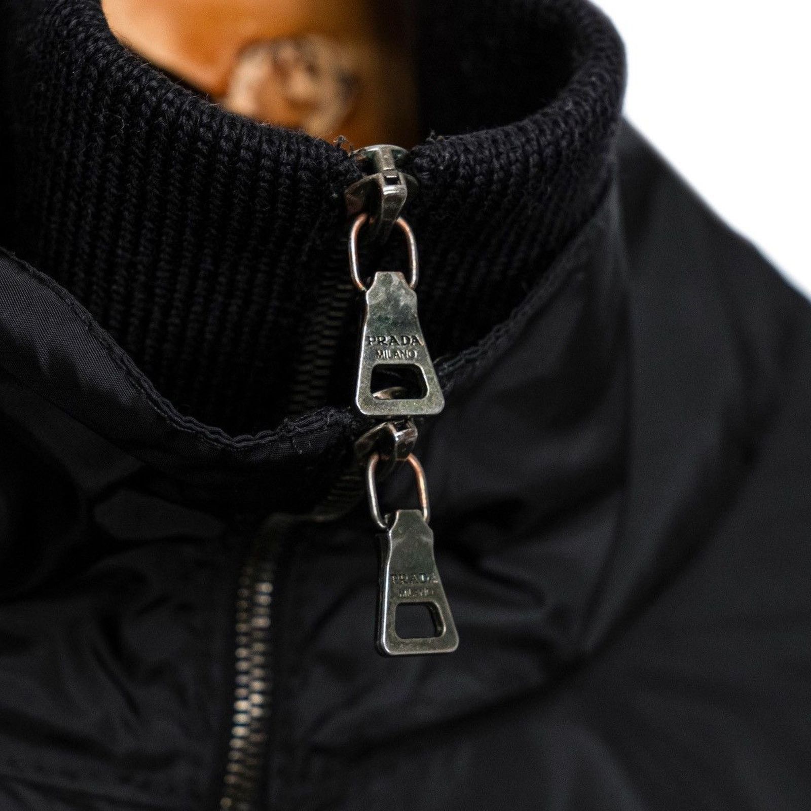 Prada Linea Rossa Logo Nylon Wool Double Half Zip Sweater