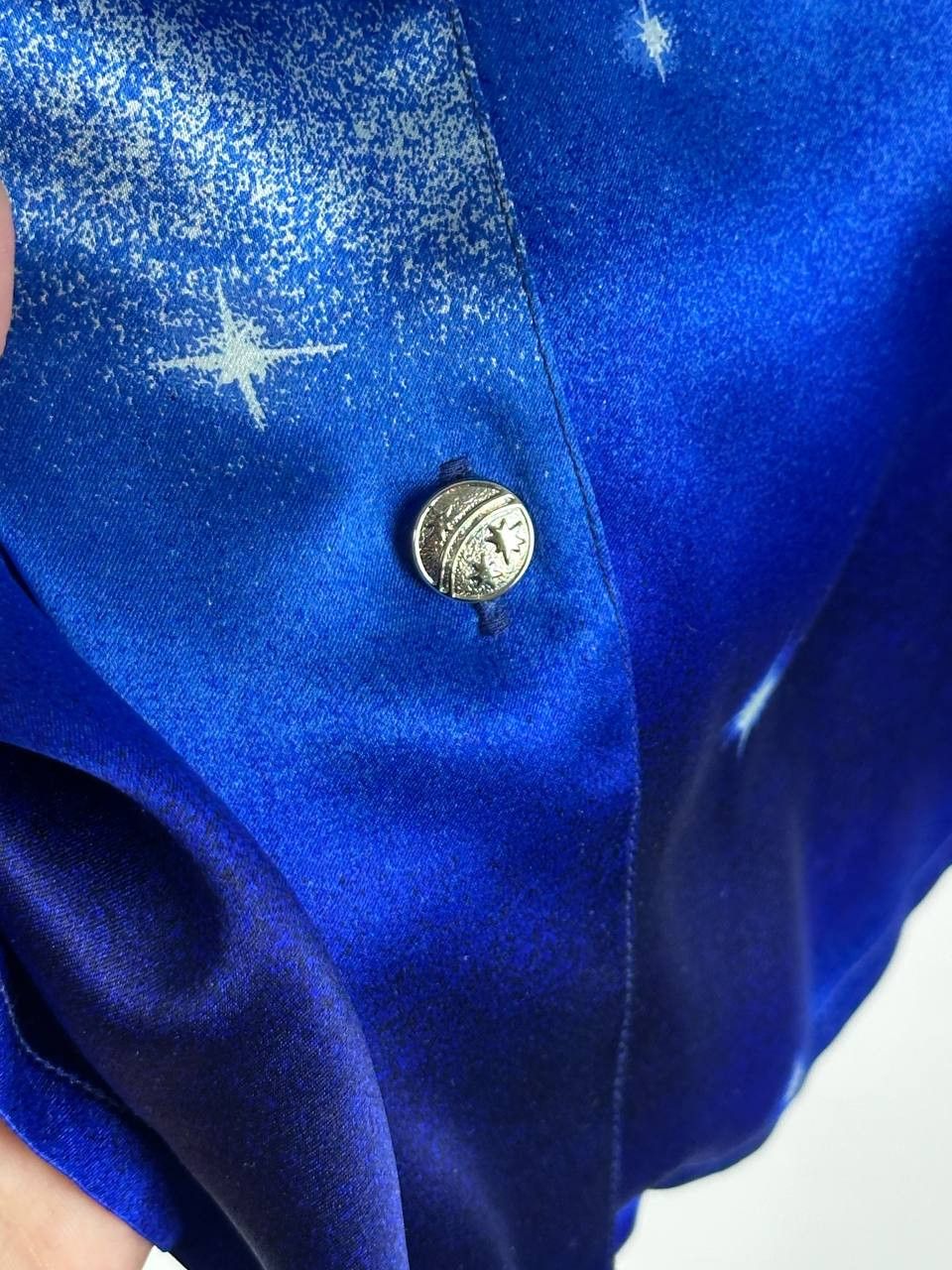 Escada × Vintage 90s Escada Margaretha Ley Blue Space Abstract Silk Blouse Size XS / US 0-2 / IT 36-38 - 8 Thumbnail