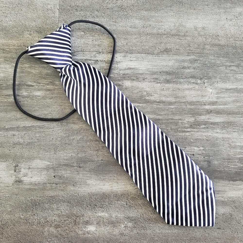 Designer Navy Striped Satin Little Boy Tie Size ONE SIZE - 1 Thumbnail