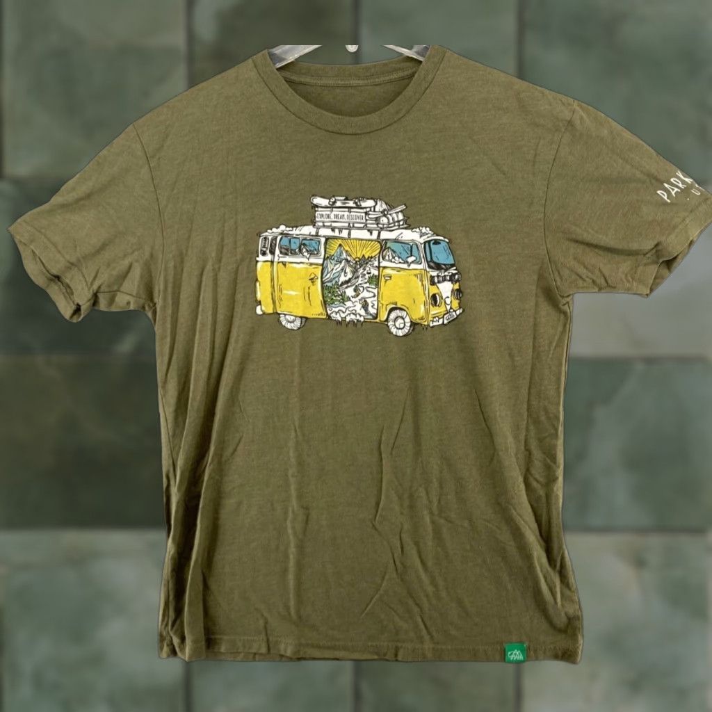 Vintage Hippie Bus Travel Shirt Adult Medium Green Short Sleeve Crew Neck Mens Size US M / EU 48-50 / 2 - 1 Thumbnail