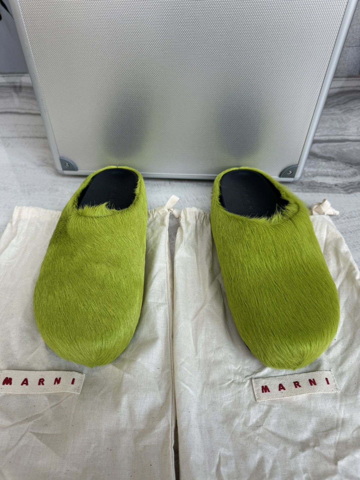 Marni Marni Fussbet Sabot calf-hair slippers Lime Green Size US 12 / EU 45 - 1 Thumbnail