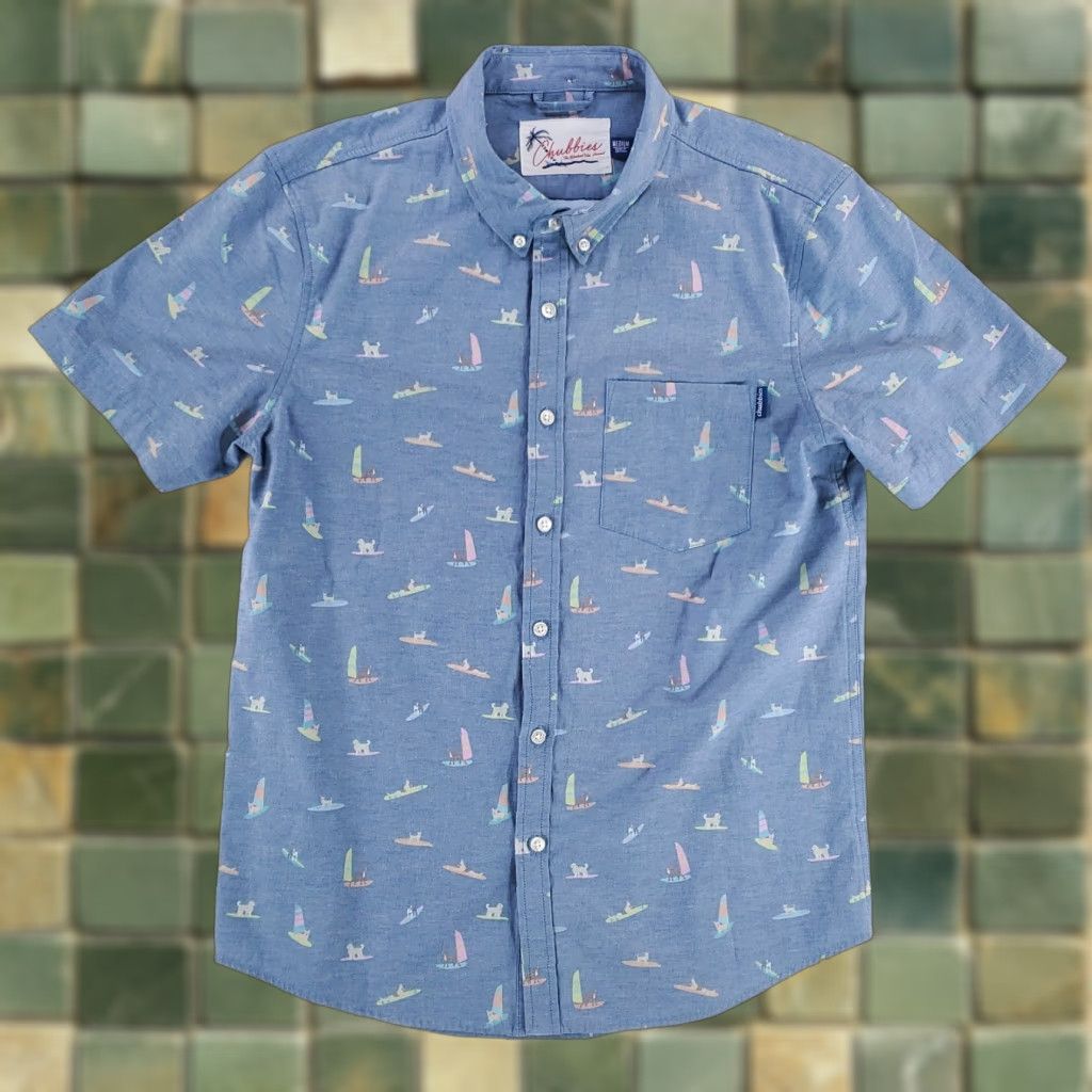 Chubbies Chubbies Button Down Shirt Short Sleeve AOP Dogs Surfboards Blue Mens M Size US M / EU 48-50 / 2 - 1 Thumbnail
