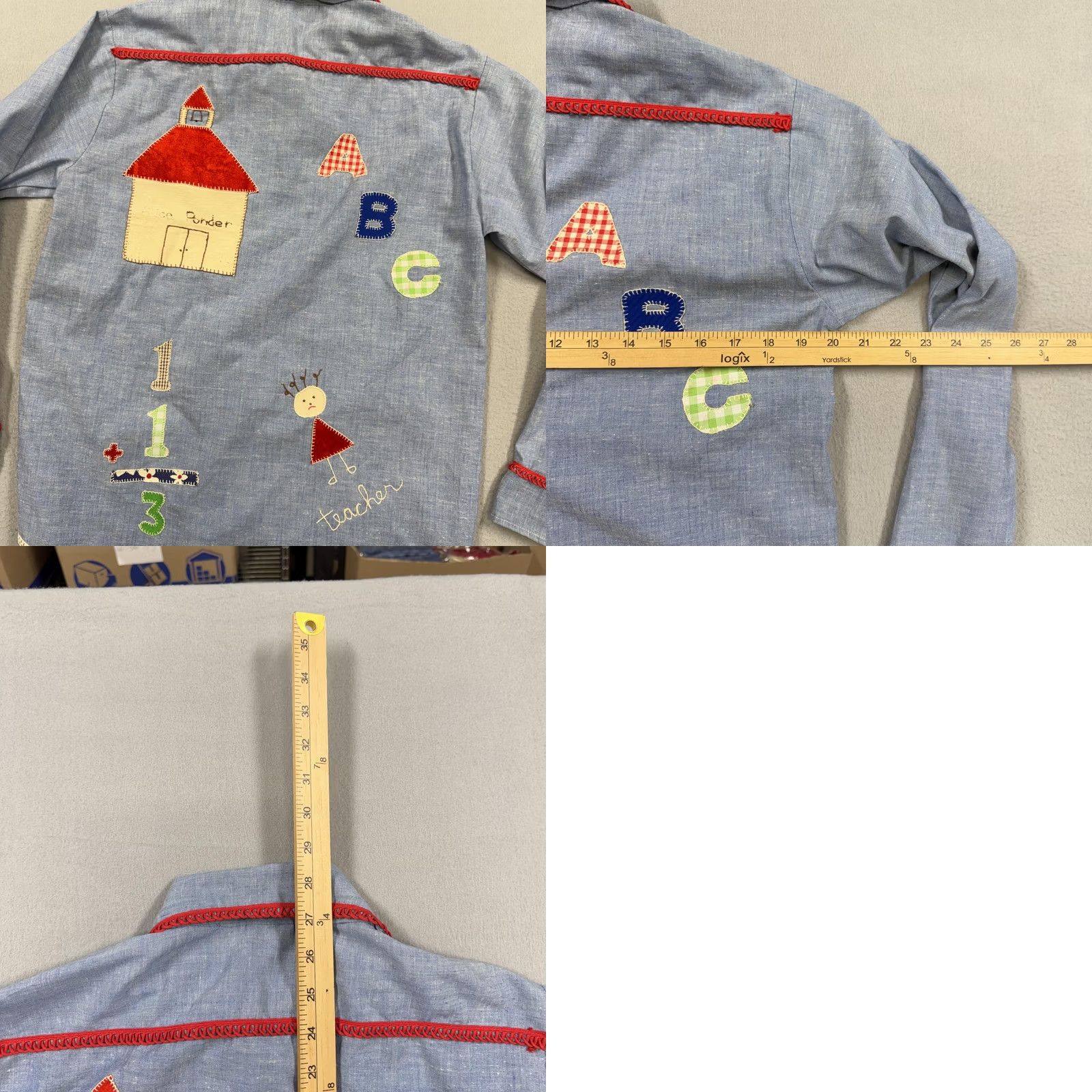 Apple Vintage ELY Shirt Mens M Blue Chambray Teacher Cat Applique 70s Button-Up Long Sleeve Size US M / EU 48-50 / 2 - 8 Thumbnail