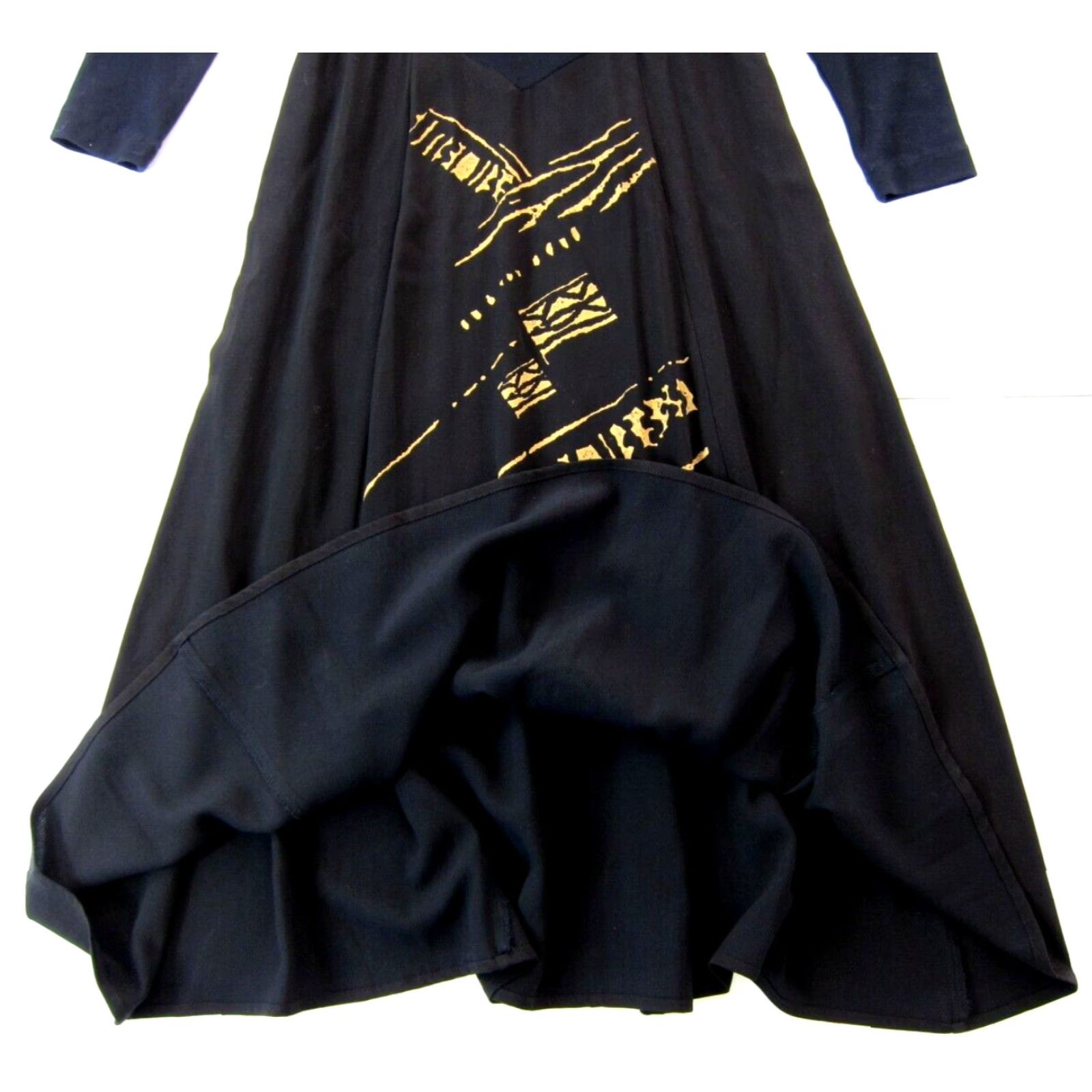 Vintage VINTAGE K.D. Spring Black Gold Cotton Stretch Long Sleeve Long Maxi Dress S Size S / US 4 / IT 40 - 6 Thumbnail